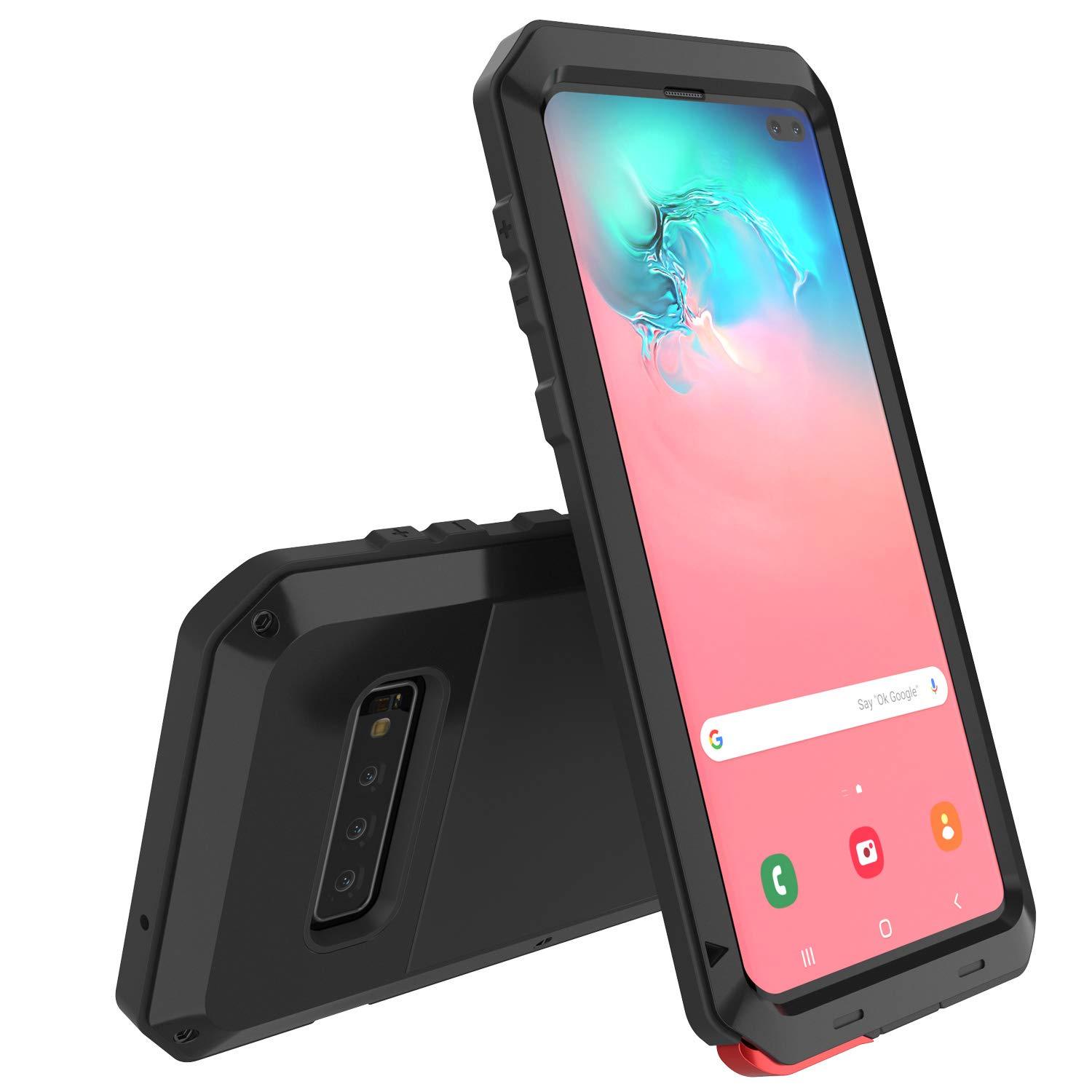 Caixa de metal Galaxy S10+ Plus, capa resistente de grau militar de alta resistência [Preto]
