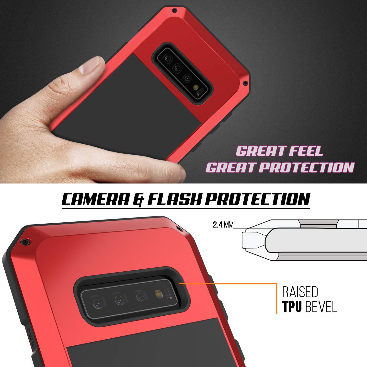 Capa de metal Galaxy S10+ Plus, resistente de grau militar, capa de armadura resistente [Vermelho]