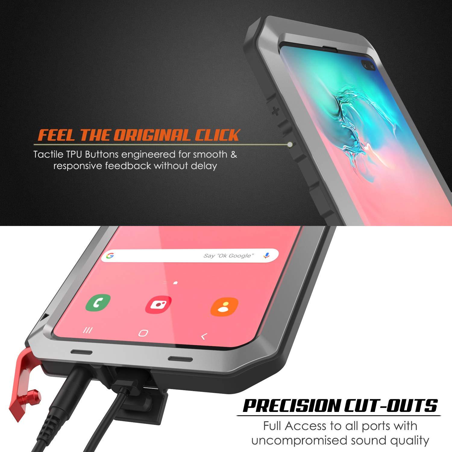Capa de metal Galaxy S10+ Plus, resistente militar de alta durabilidade [Prateado]