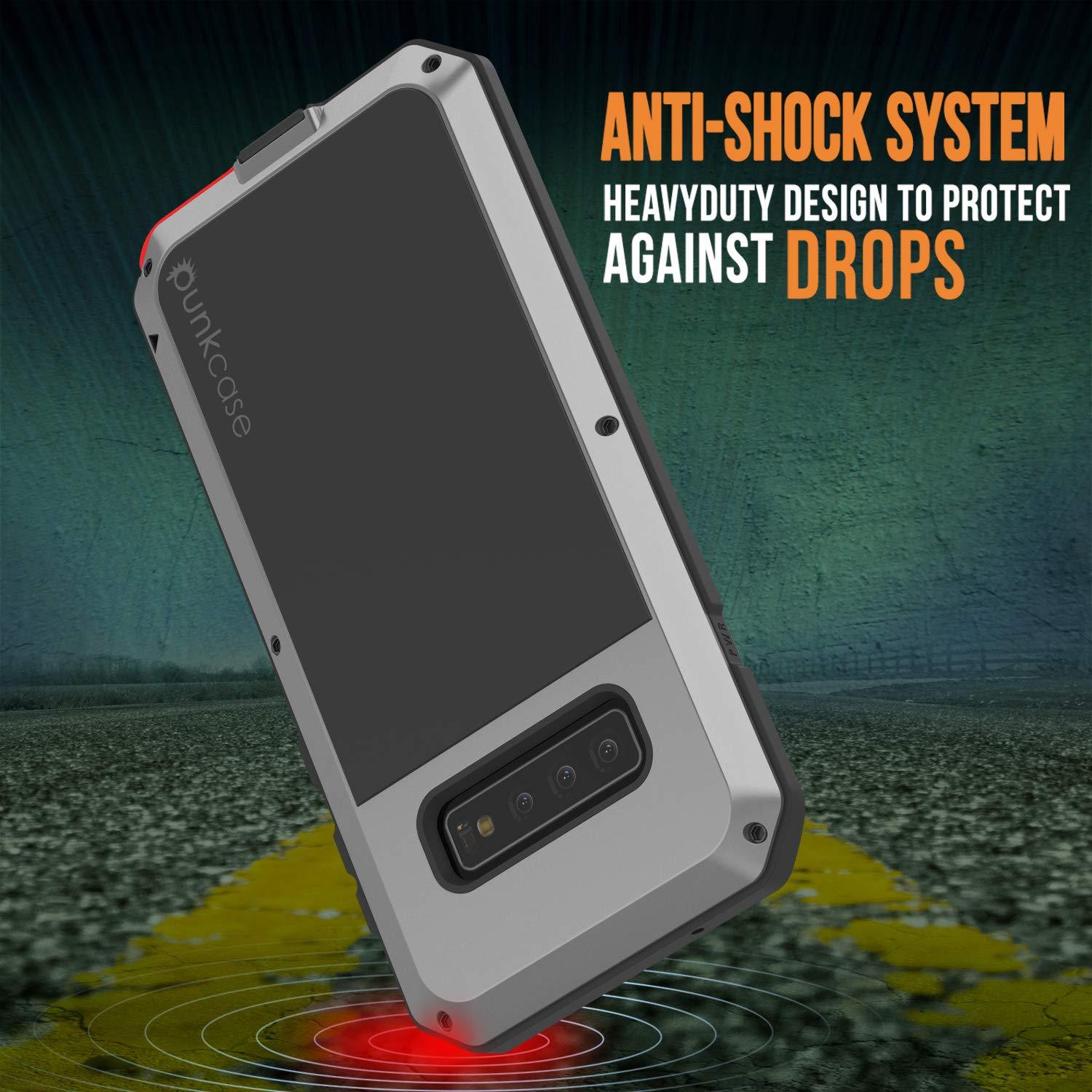Capa de metal Galaxy S10+ Plus, resistente militar de alta durabilidade [Prateado]