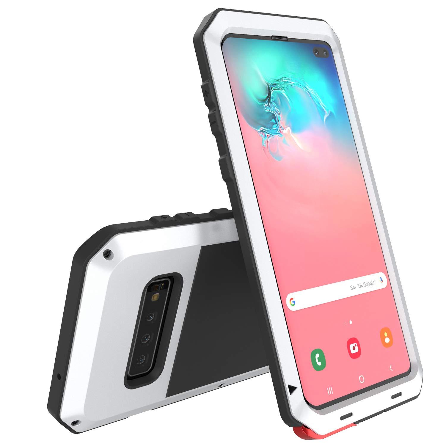 Capa de metal Galaxy S10+ Plus, resistente de Grau Militar, armadura robusta [Branco]