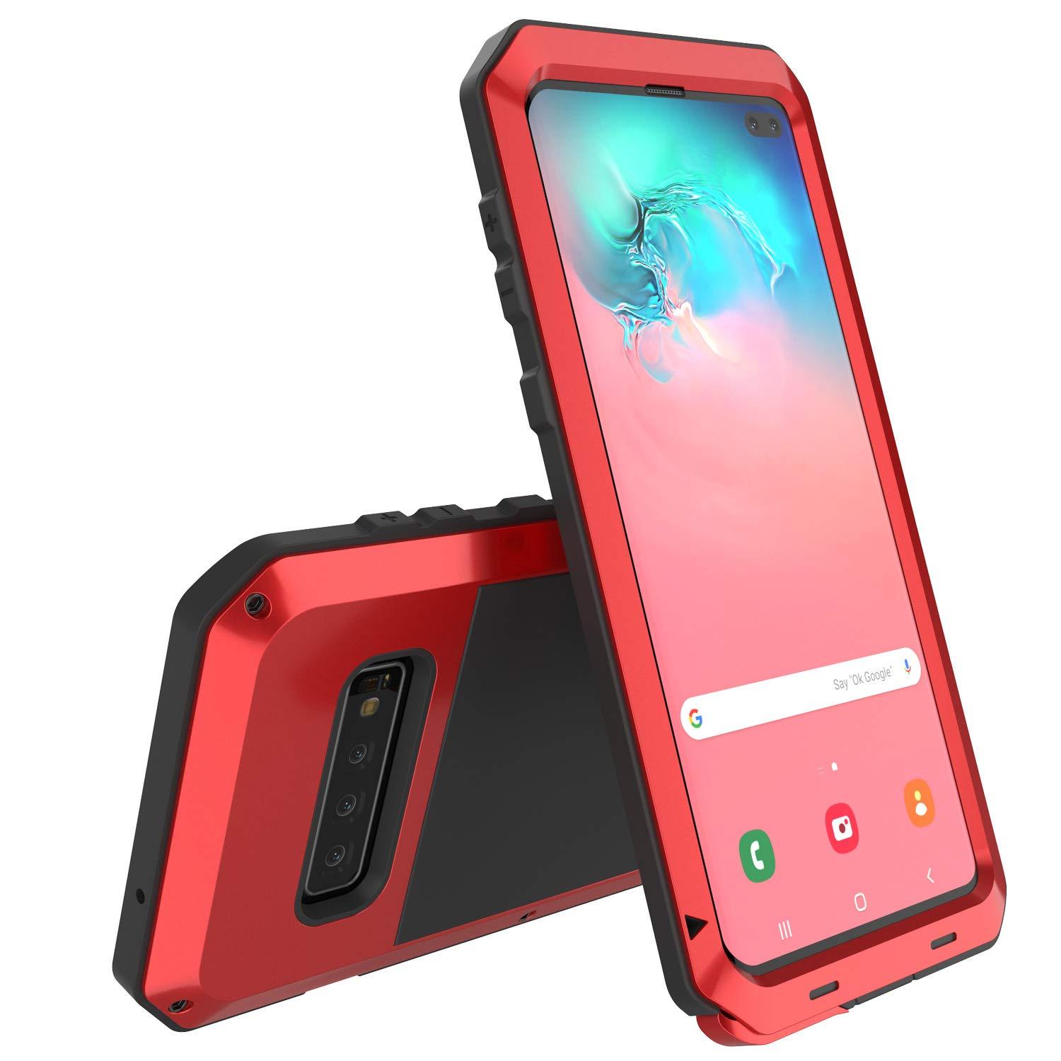 Capa de metal Galaxy S10+ Plus, resistente de grau militar, capa de armadura resistente [Vermelho]