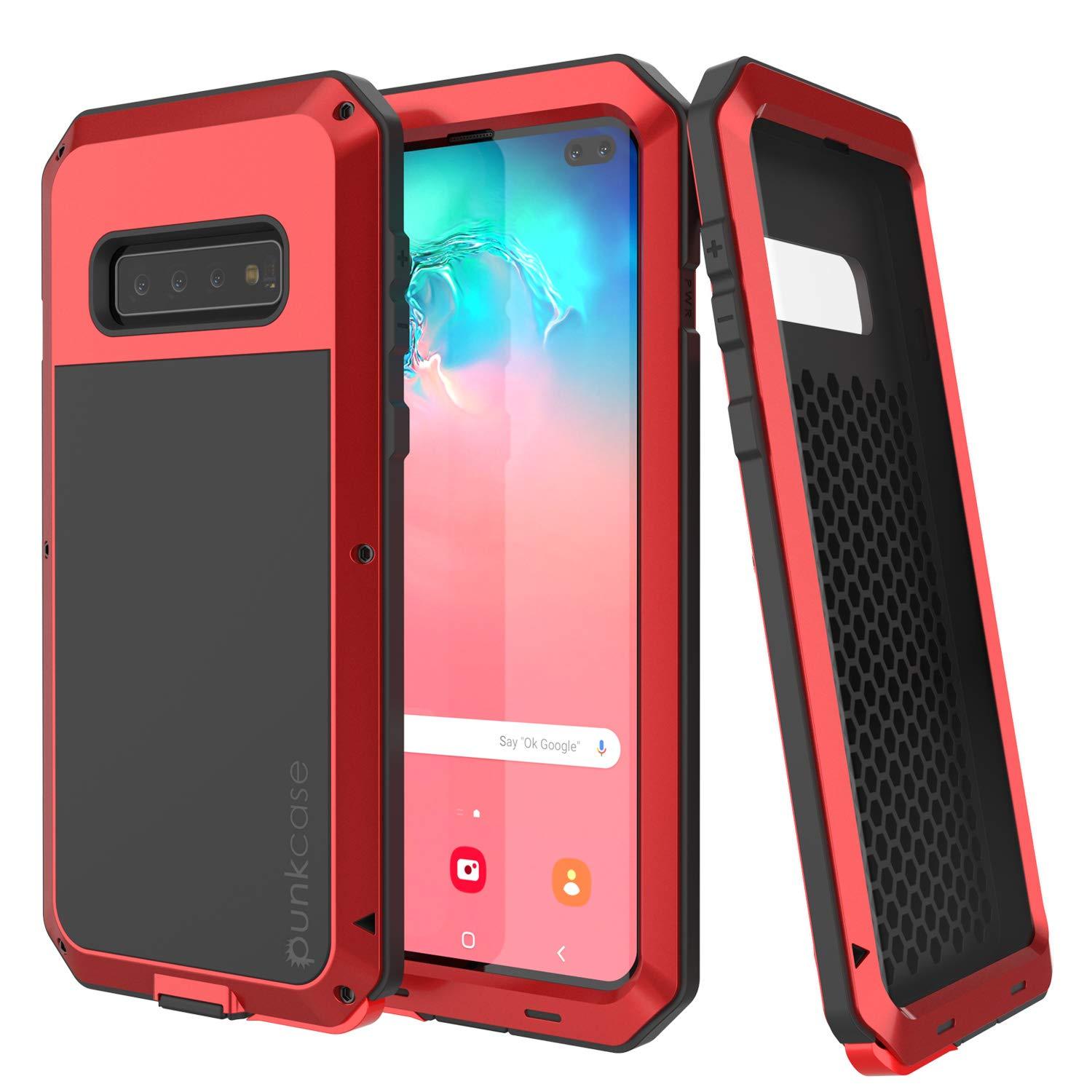 Capa de metal Galaxy S10+ Plus, resistente de grau militar, capa de armadura resistente [Vermelho]