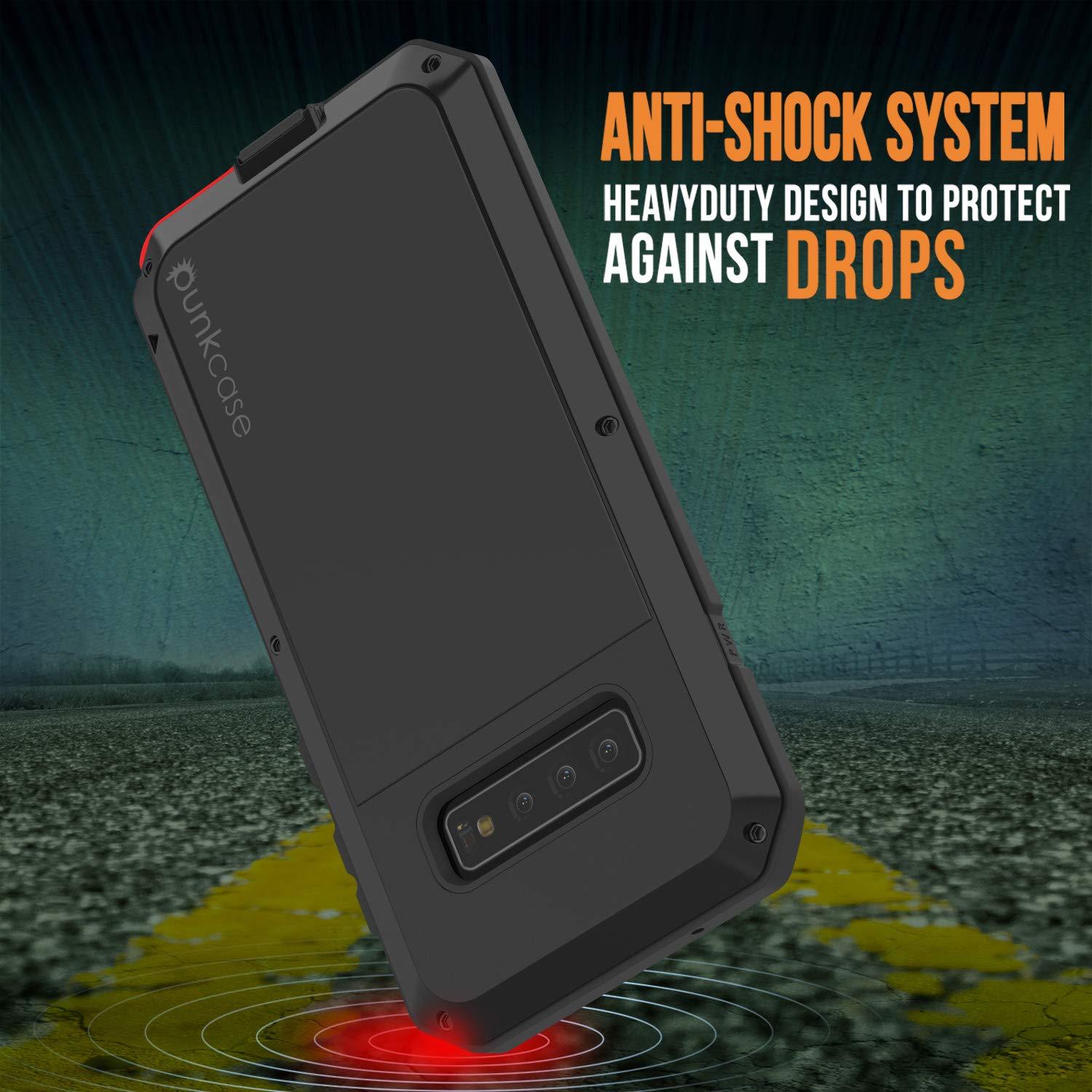 Caixa de metal Galaxy S10+ Plus, capa resistente de grau militar de alta resistência [Preto]