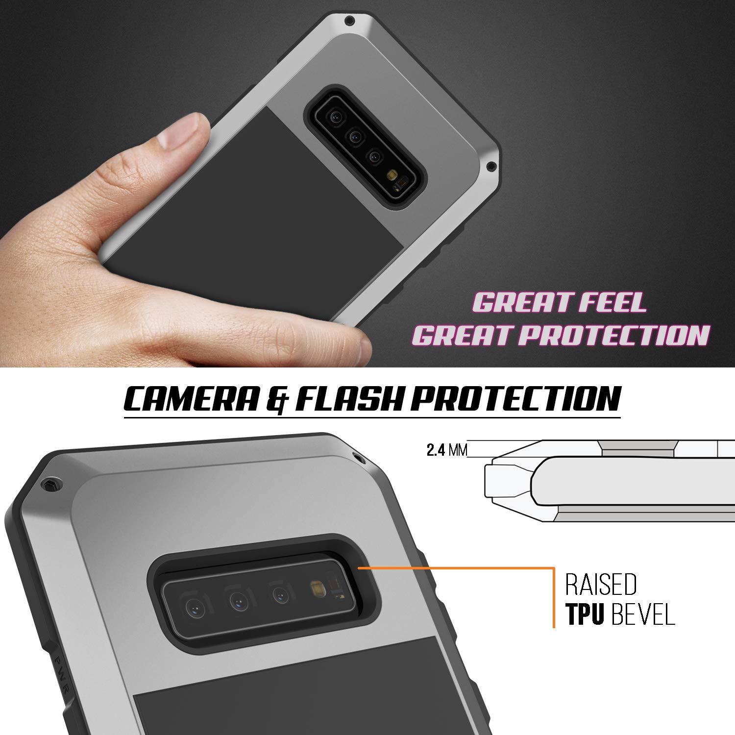 Capa de metal Galaxy S10+ Plus, resistente militar de alta durabilidade [Prateado]