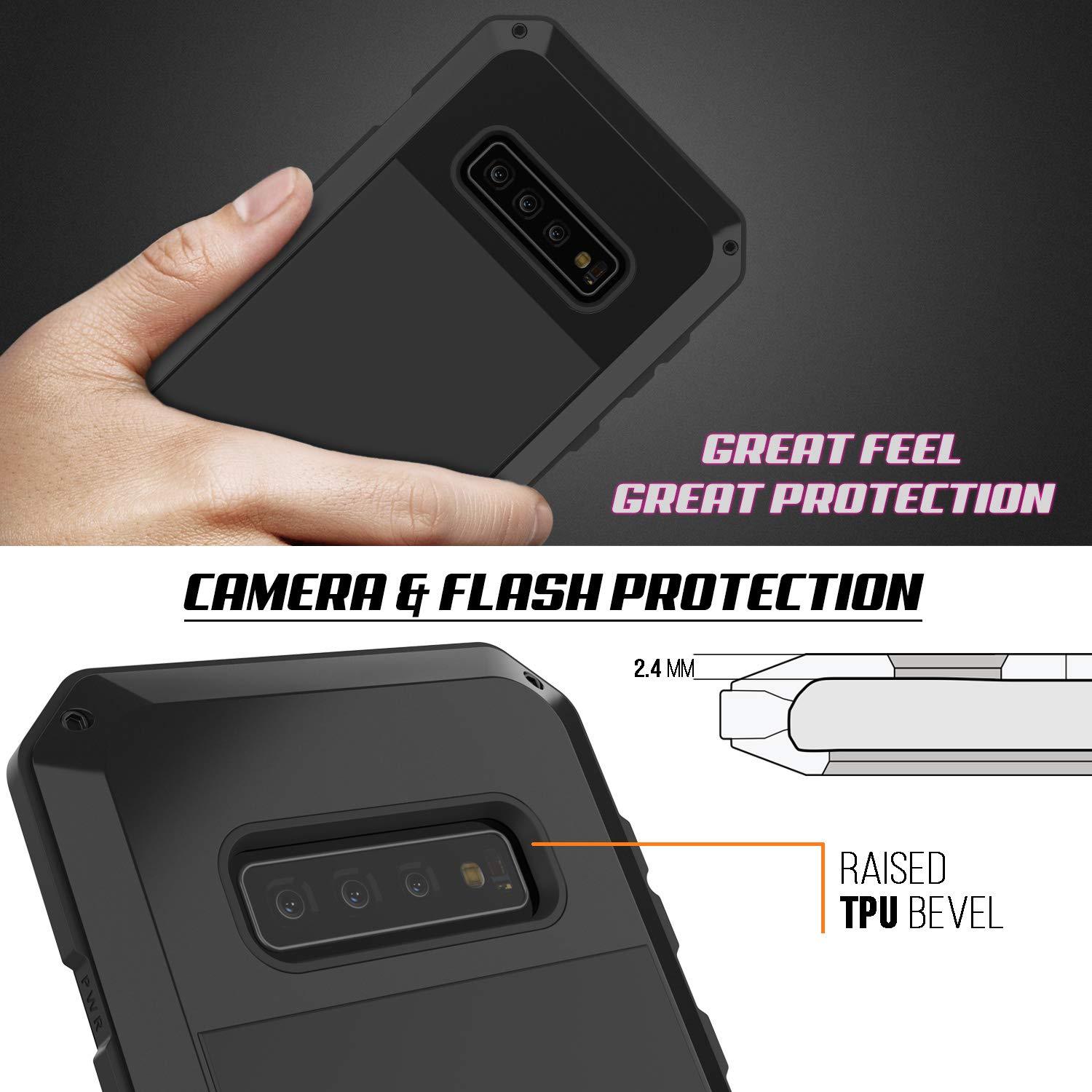 Caixa de metal Galaxy S10+ Plus, capa resistente de grau militar de alta resistência [Preto]