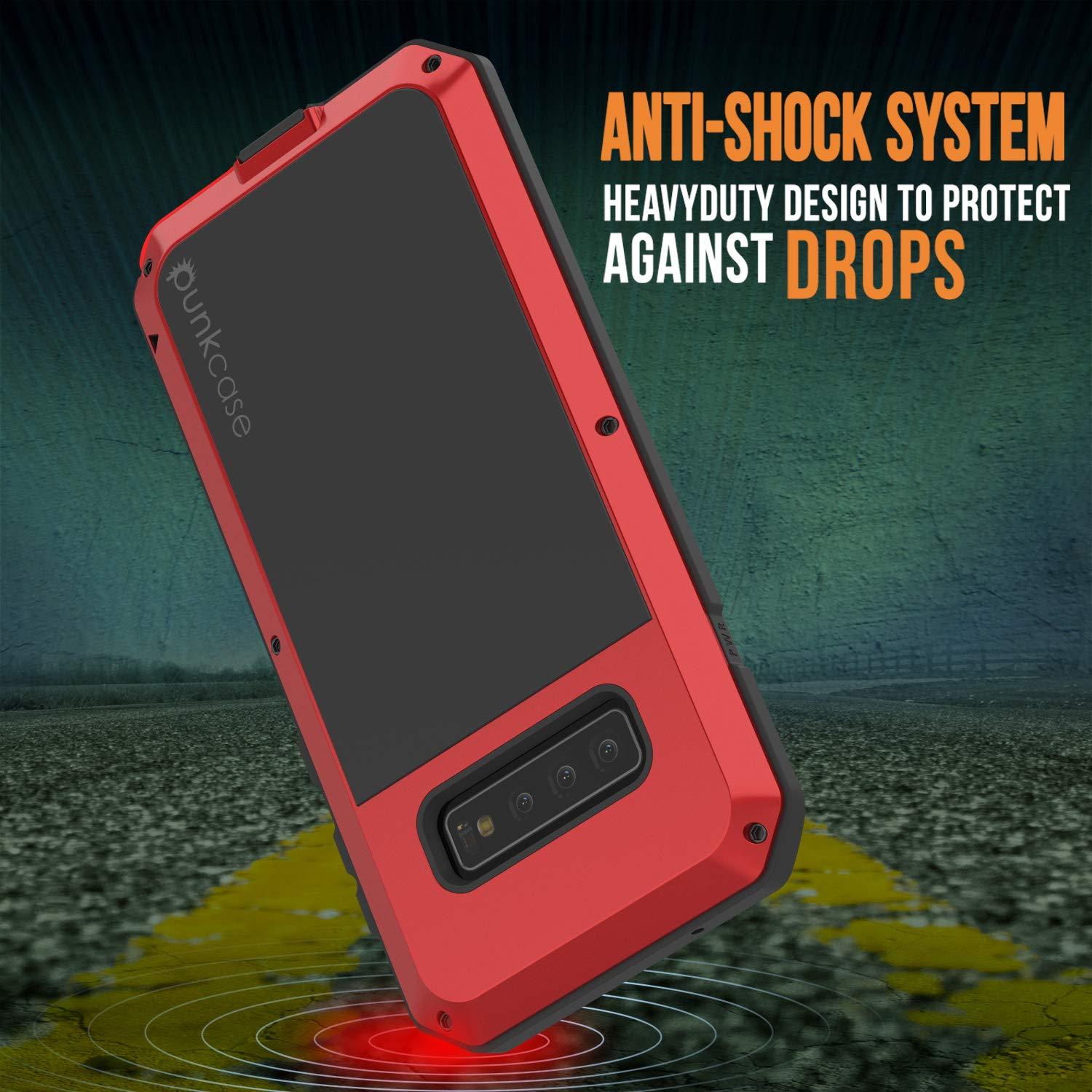 Capa de metal Galaxy S10+ Plus, resistente de grau militar, capa de armadura resistente [Vermelho]