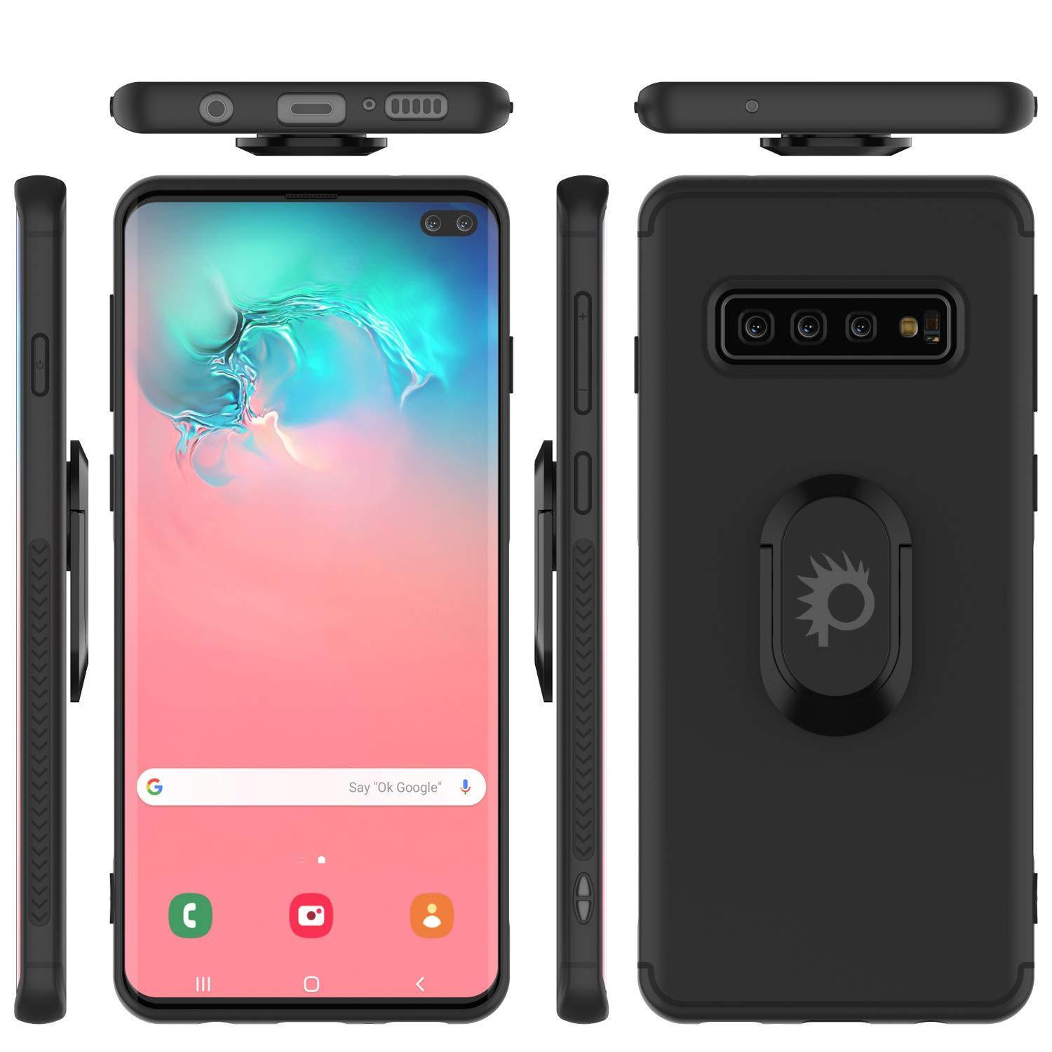 Galaxy S10+ Plus, Punkcase Magnetix Protective TPU Cover W/ Kickstand, Sceen Protector[Black] 