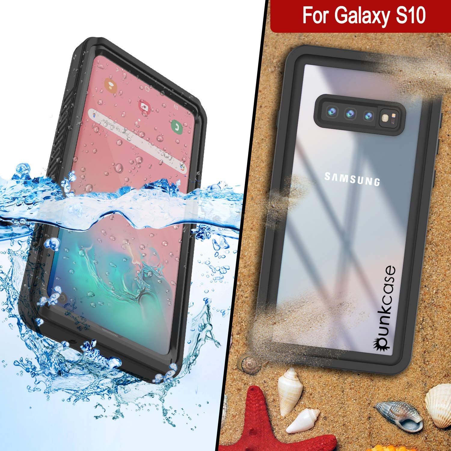 Capa à prova d'água/choque com protetor de tela para Galaxy S10 [Preto]