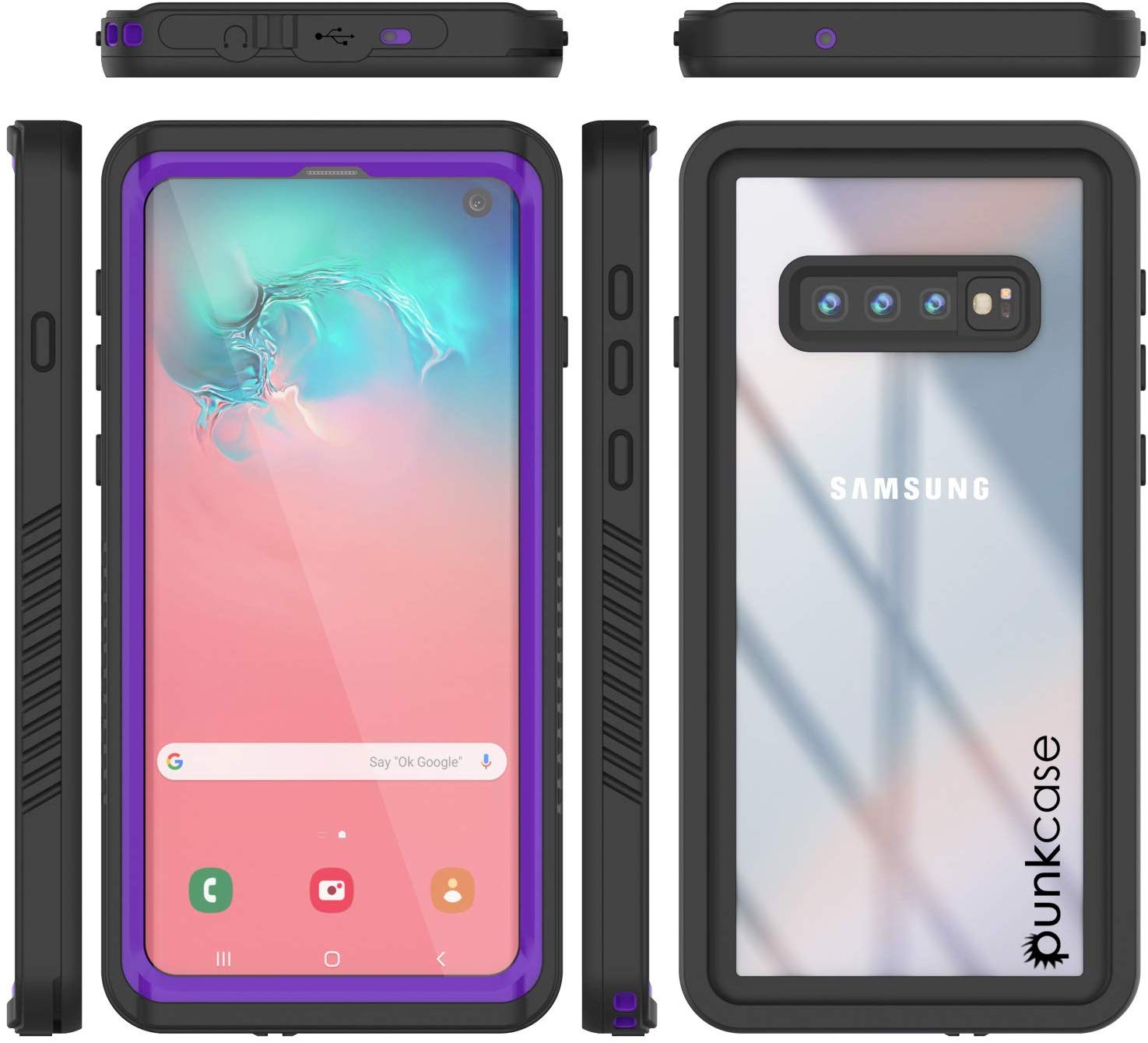 Capa protetora fina à prova d'água e de choque para Galaxy S10 com protetor de tela [Roxo]