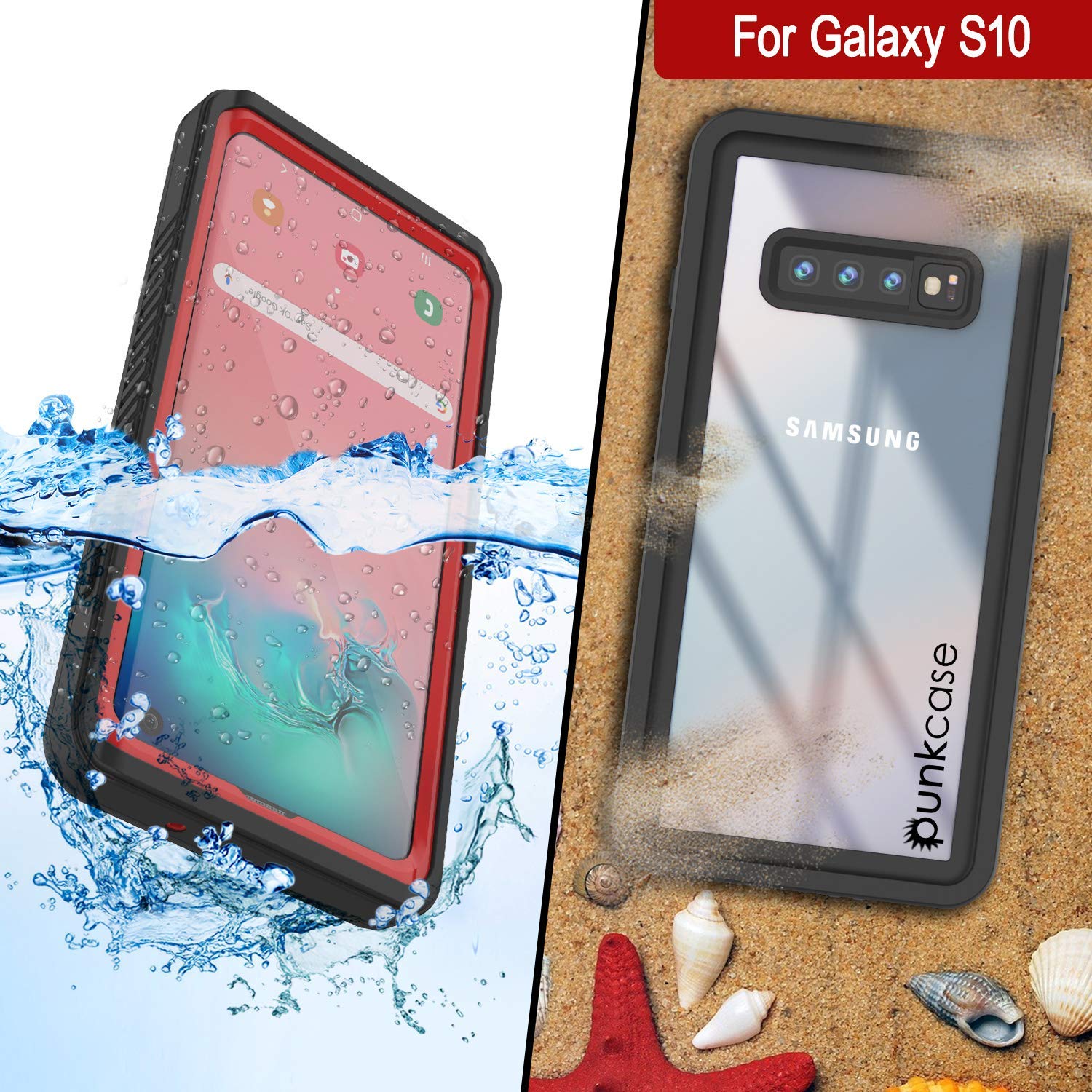 Capa protetora Slim à prova d'água/choque/neve para tela do Galaxy S10 (vermelha)