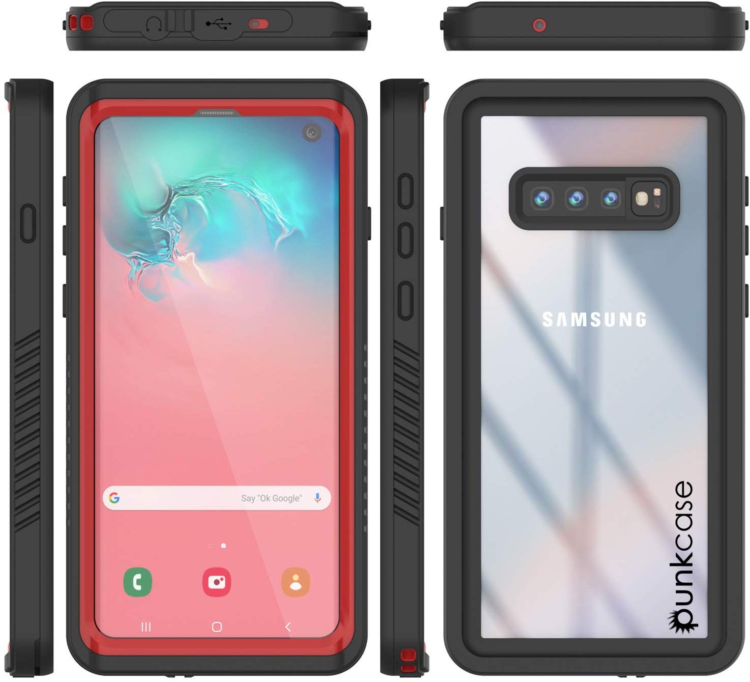Capa protetora Slim à prova d'água/choque/neve para tela do Galaxy S10 (vermelha)