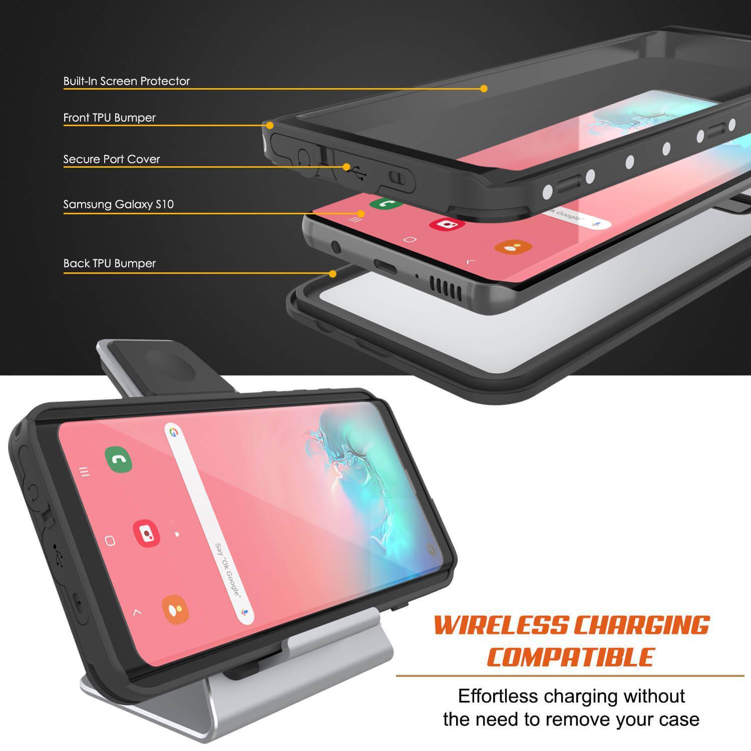 Capa à prova d'água Galaxy S10, Punkcase StudStar Branca Fina à Prova de Choque/Neve Subaquática IP68 de 6,6 pés