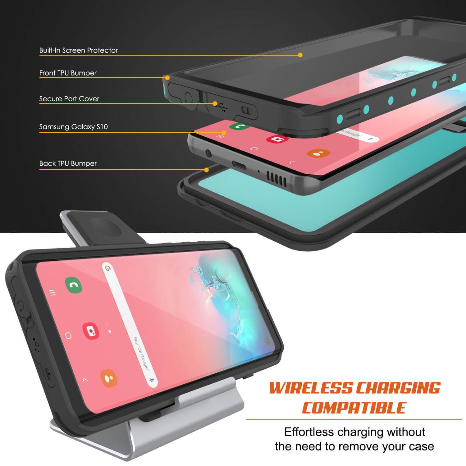 Capa à prova d'água Galaxy S10 PunkCase StudStar Teal Fina 6.6ft IP68 à prova de choque/neve subaquática