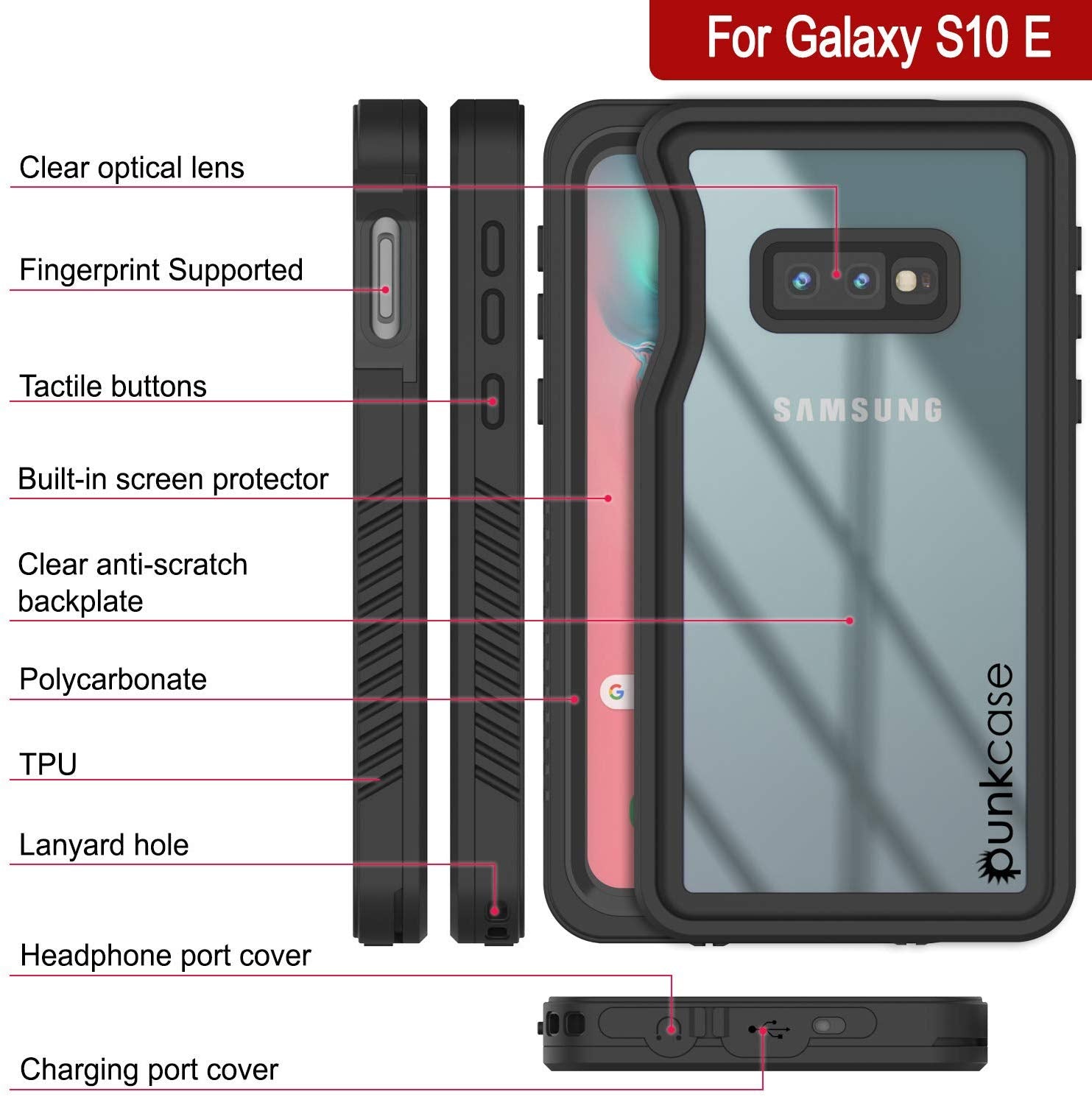 Galaxy S10e à prova d'água e de choque com capa protetora de tela [preta]
