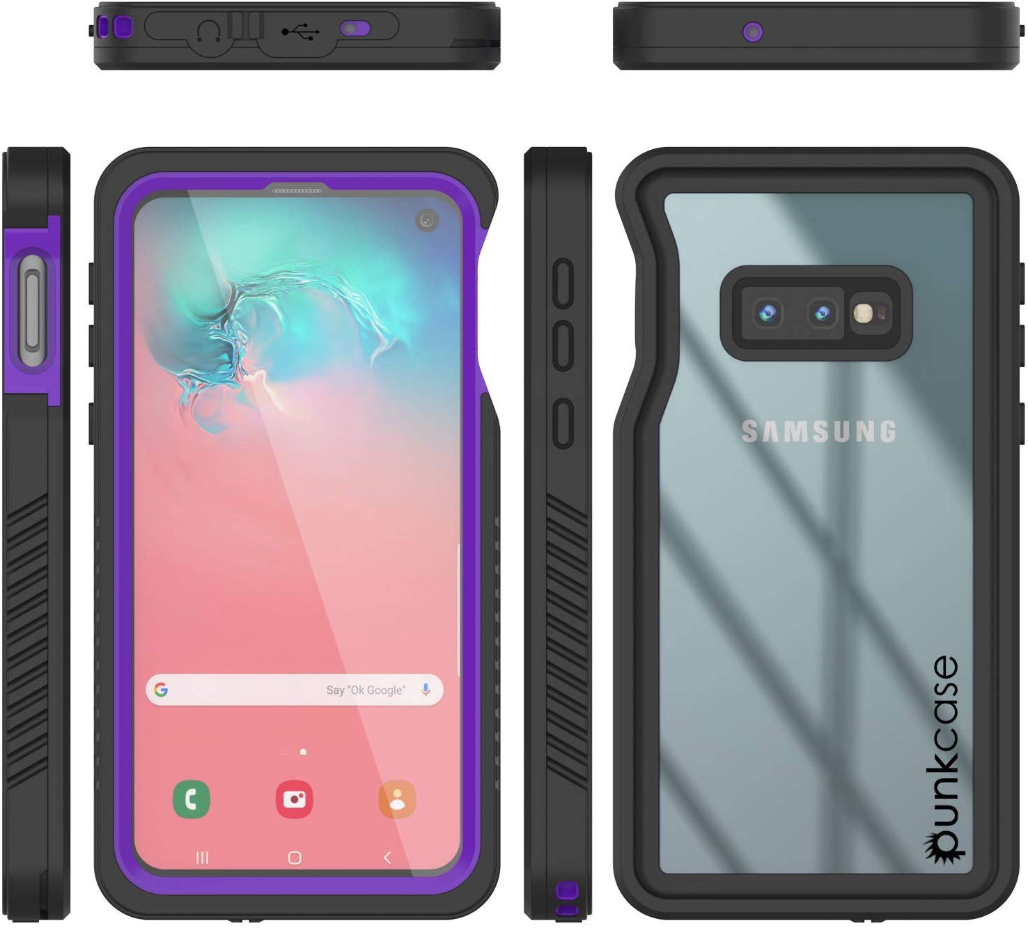 Capa protetora fina à prova de água e de choque para Galaxy S10e com protetor de tela [roxa]