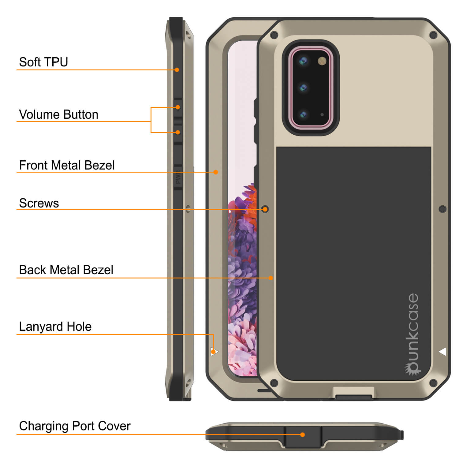 Capa de metal Galaxy s20, capa de armadura resistente de alta resistência militar [Dourado]