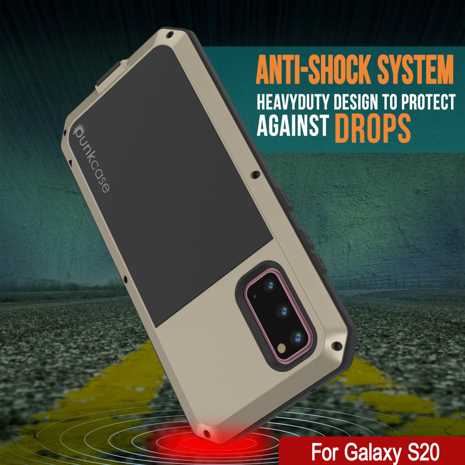 Capa de metal Galaxy s20, capa de armadura resistente de alta resistência militar [Dourado]
