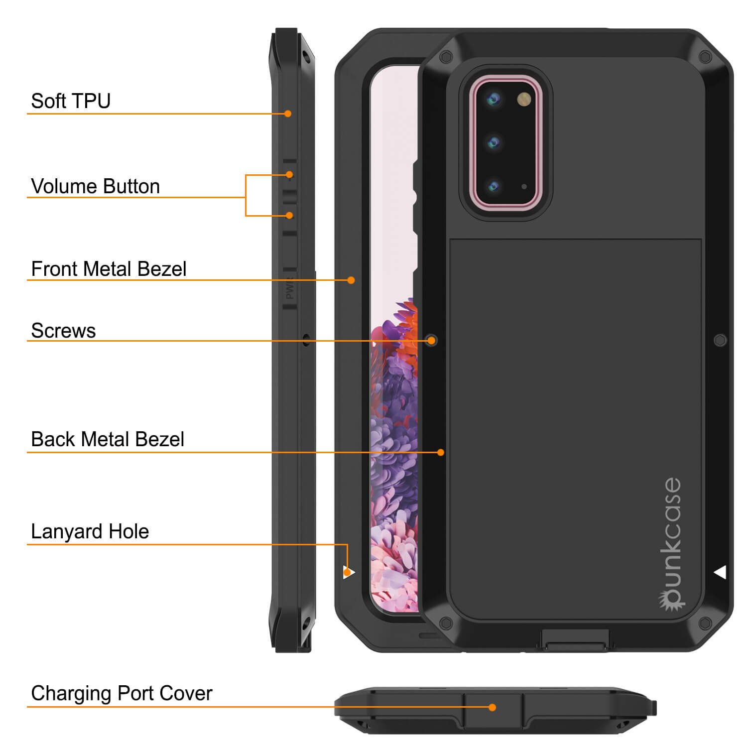 Capa de metal Galaxy S20, capa de armadura robusta de grau militar resistente [preta]