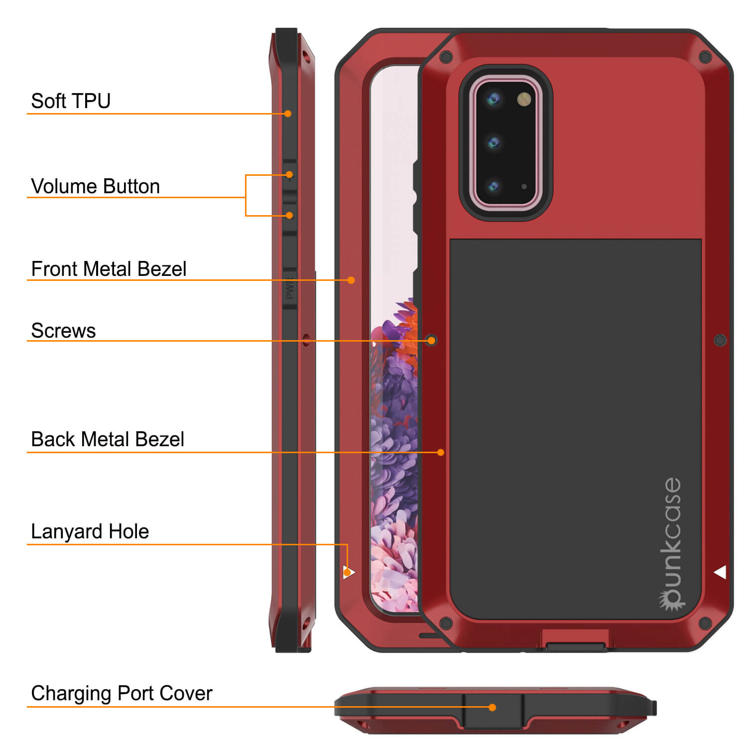 Capa de metal Galaxy s20, capa de armadura robusta de grau militar resistente [Vermelho]