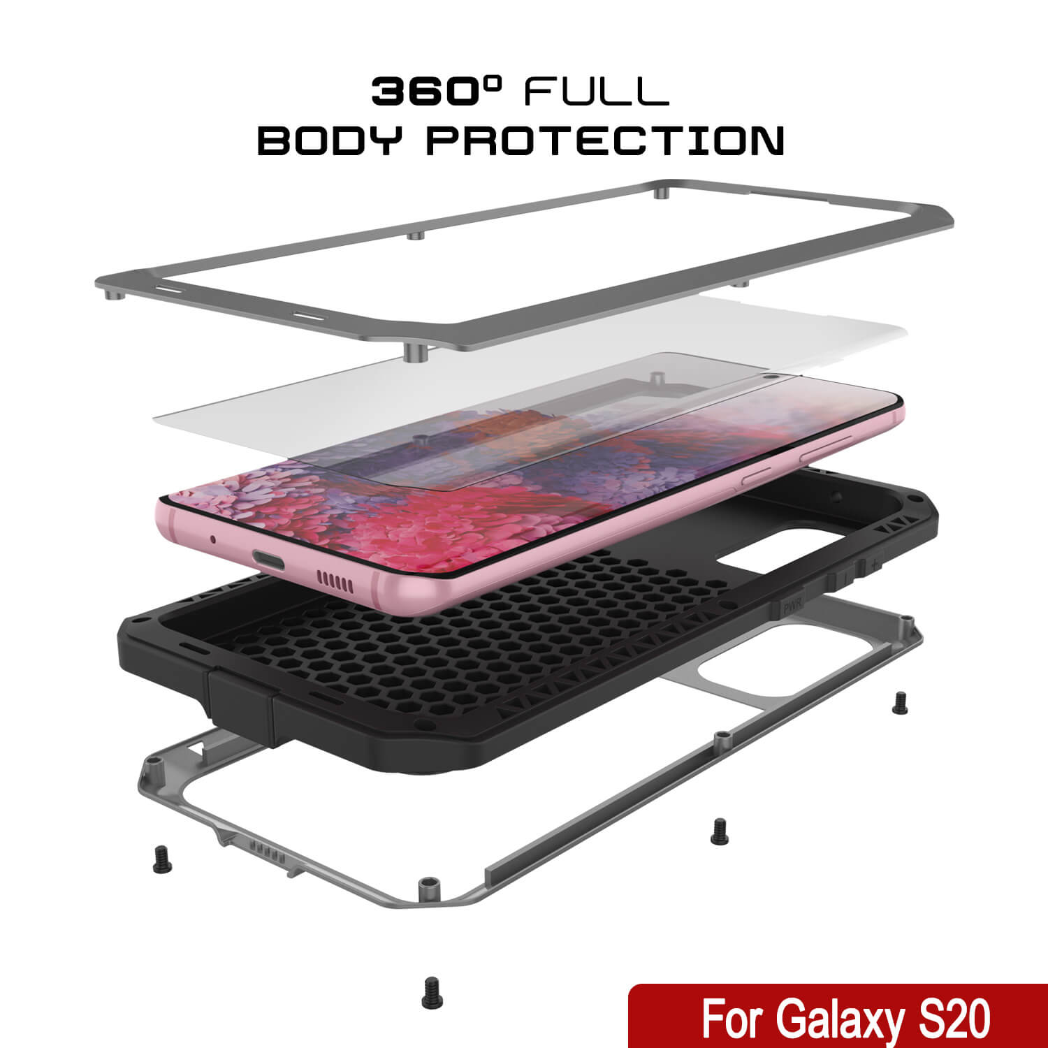 Capa de metal Galaxy s20, capa robusta de armadura militar de alta resistência [Prateada]