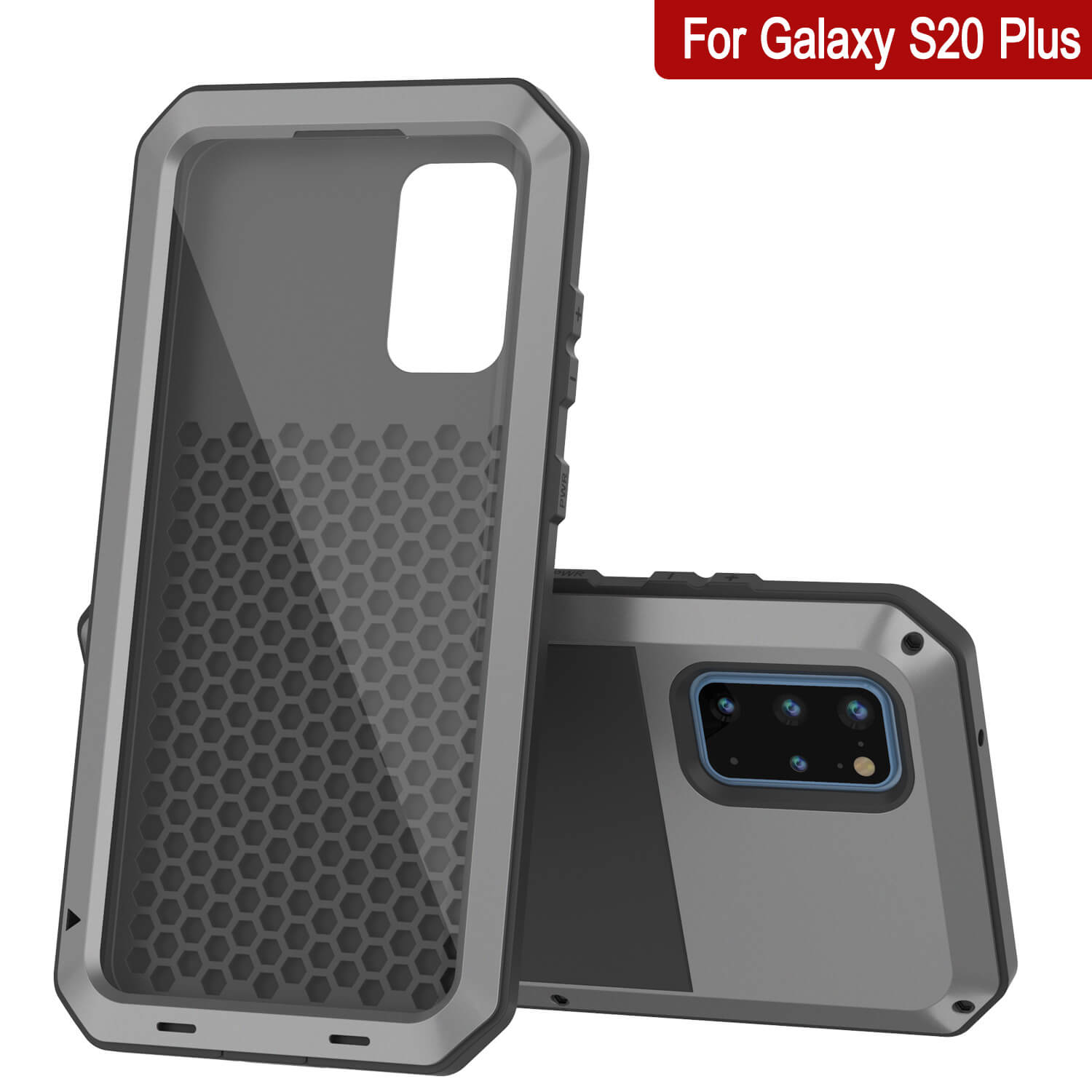 Capa de metal para Galaxy s20+ Plus, resistente de grau militar, cobertura de armadura robusta [Prata]