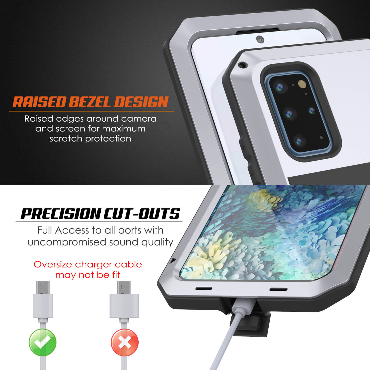 Capa de metal Galaxy s20+ Plus, resistente de grau militar, armadura robusta [Branco]