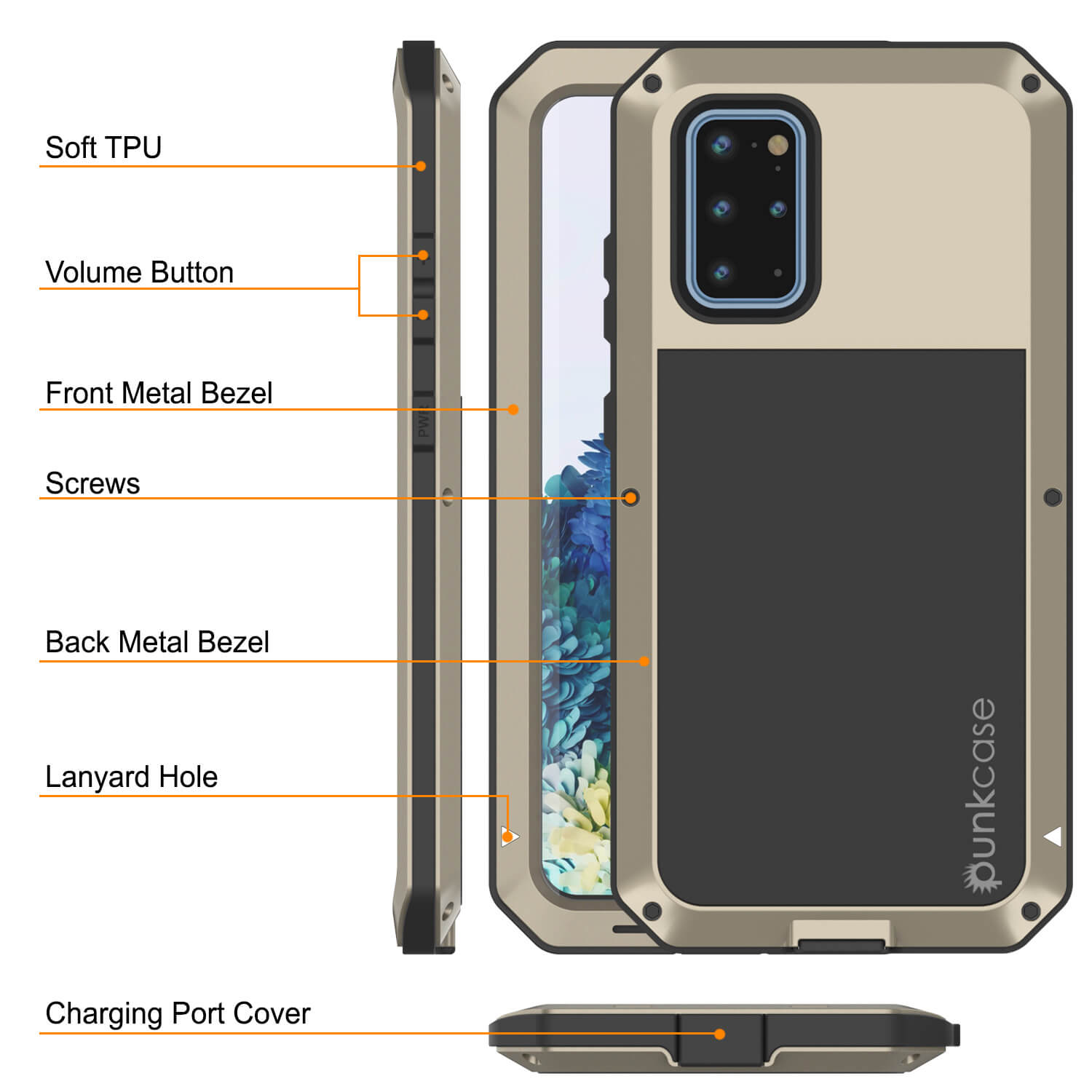 Capa de metal Galaxy s20+ Plus, resistente de grau militar de alta resistência [Dourado]