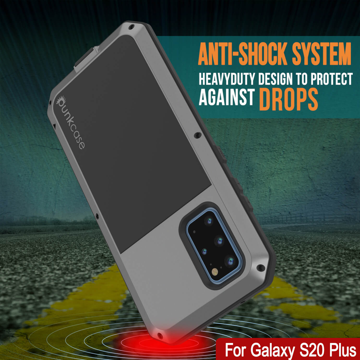 Capa de metal para Galaxy s20+ Plus, resistente de grau militar, cobertura de armadura robusta [Prata]