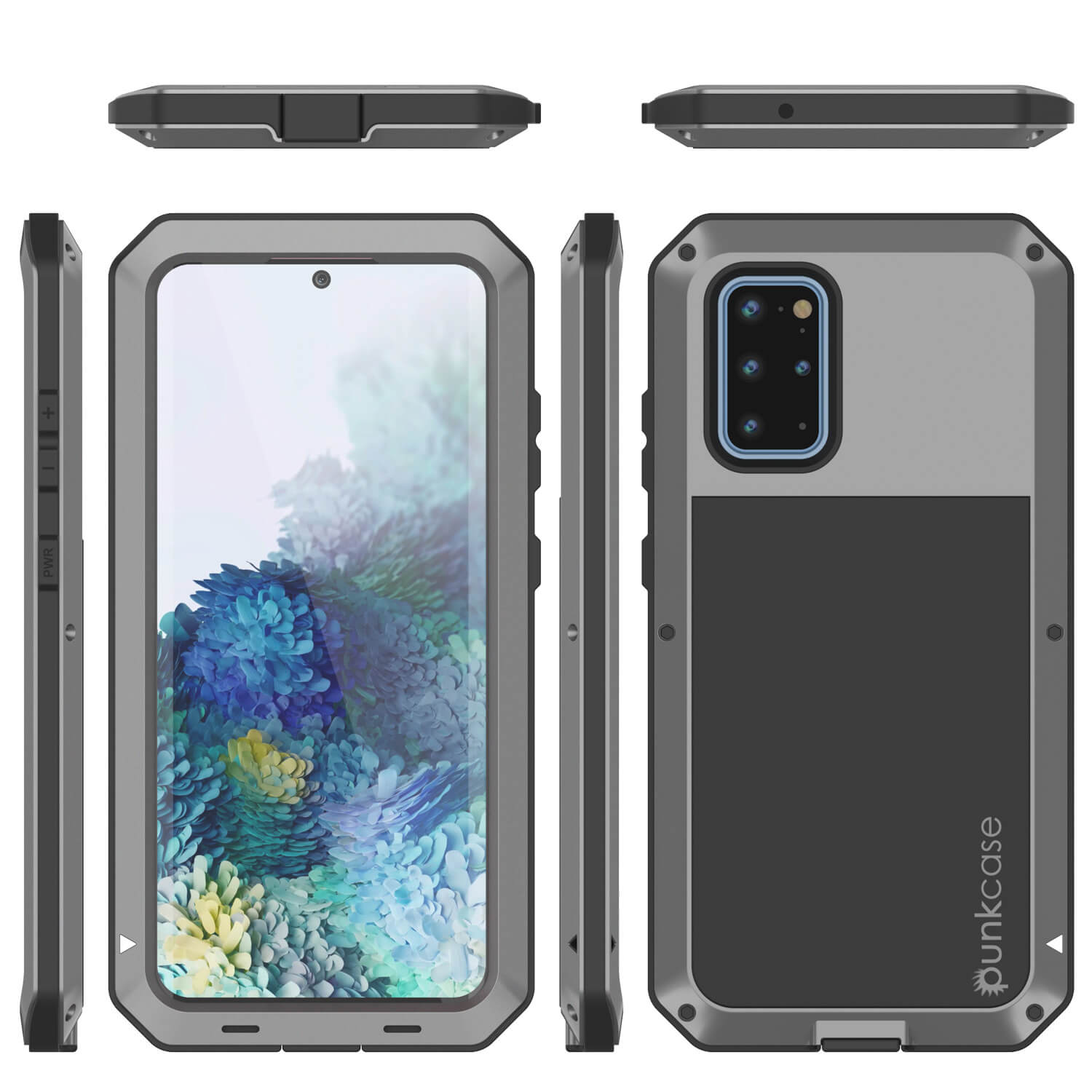 Capa de metal para Galaxy s20+ Plus, resistente de grau militar, cobertura de armadura robusta [Prata]
