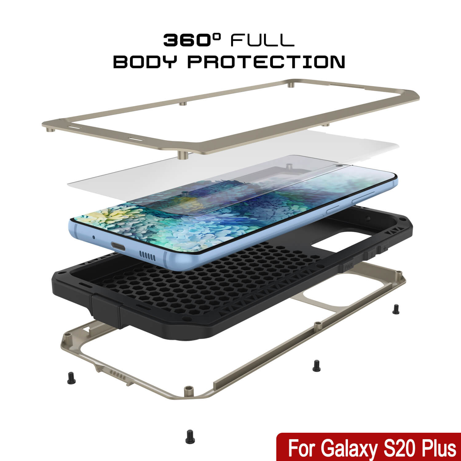 Capa de metal Galaxy s20+ Plus, resistente de grau militar de alta resistência [Dourado]
