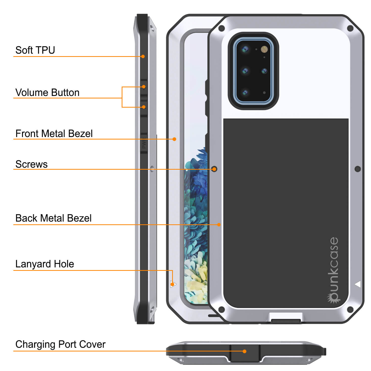 Capa de metal Galaxy s20+ Plus, resistente de grau militar, armadura robusta [Branco]