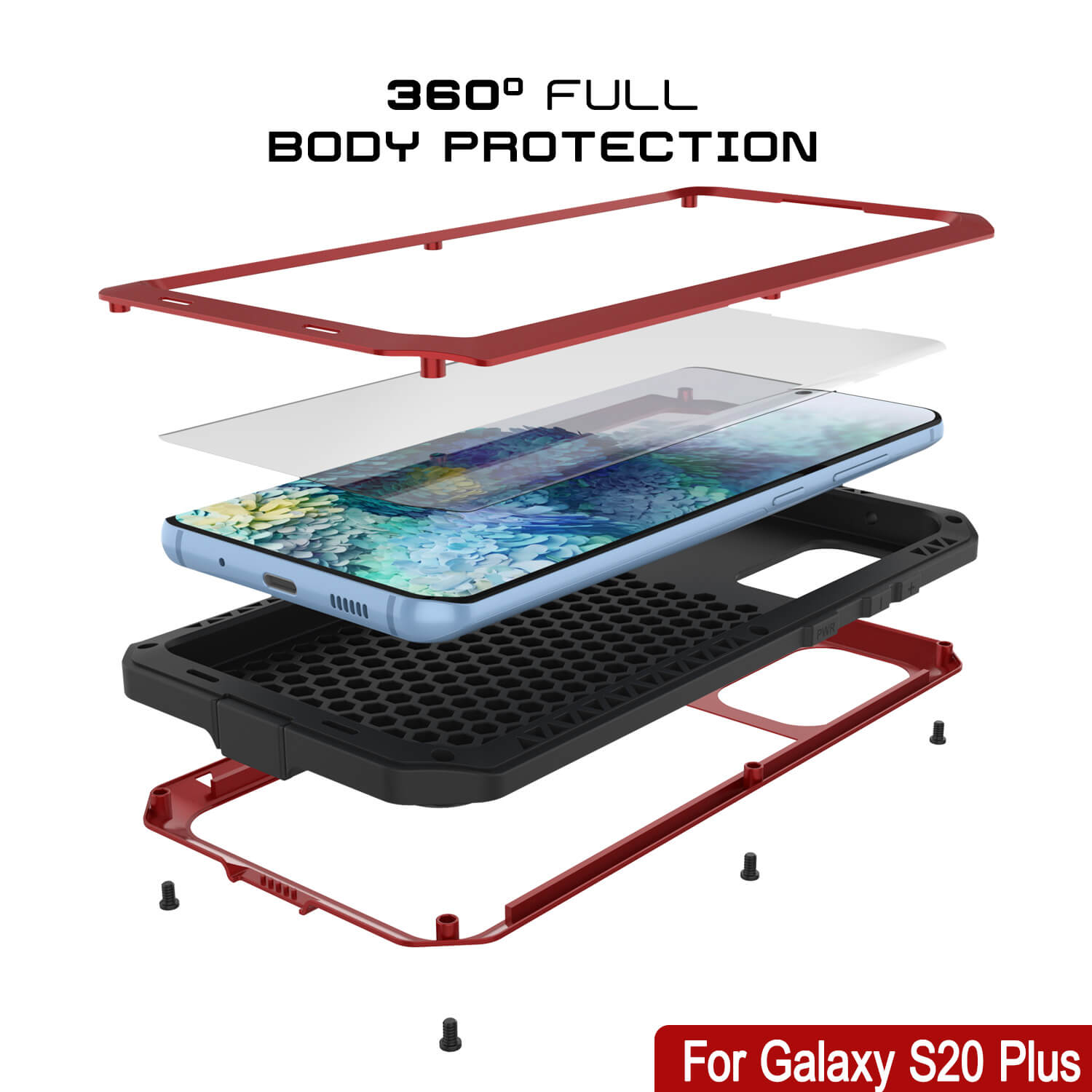 Capa de Metal Galaxy S20+ Plus, Resistente Militar de Grau Pesado Rugged Armor Cover [Vermelho]
