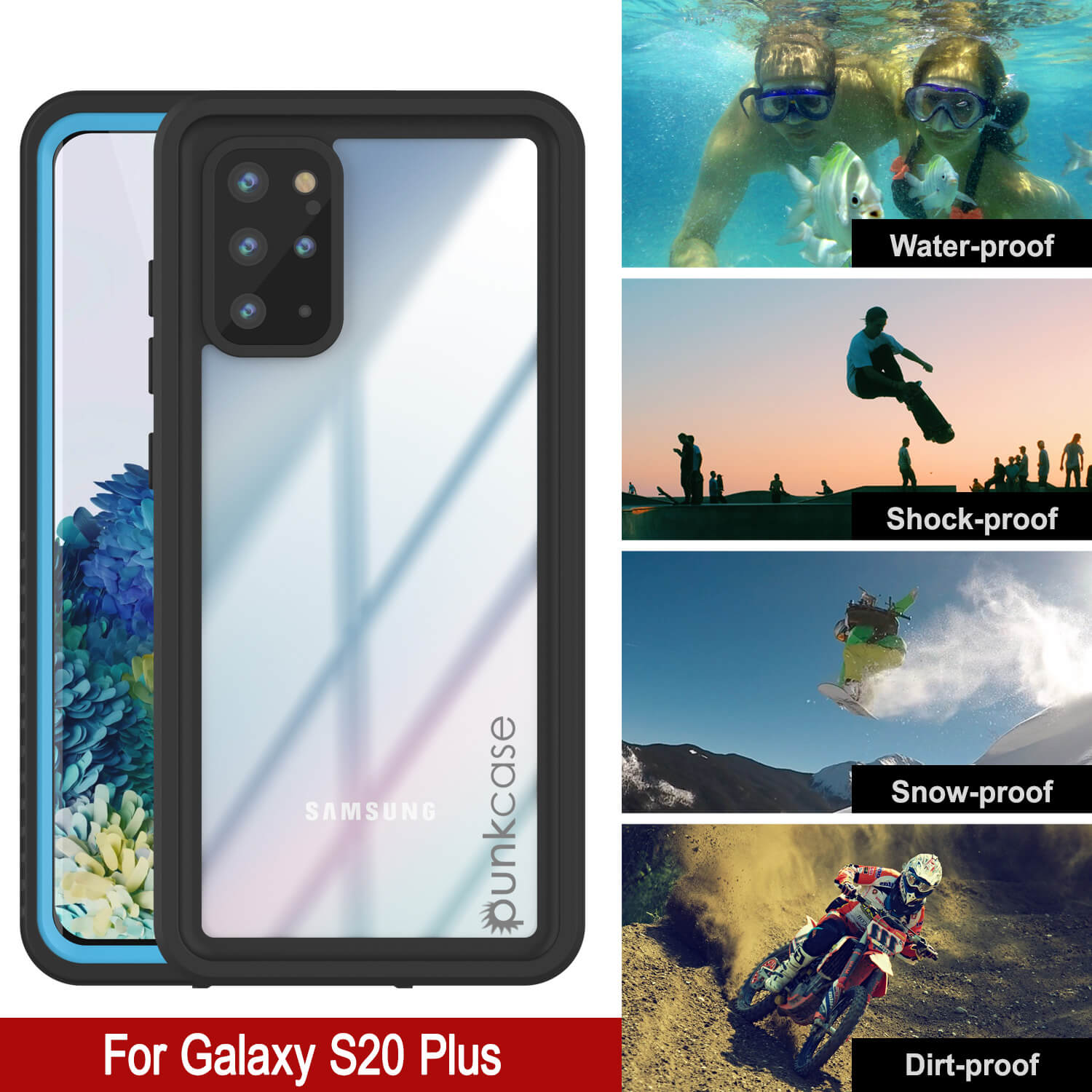 Galaxy S20+ Plus Prova d'água/Choque/Neve/Poeira [Série Extrema] Estojo Slim [Azul Claro]