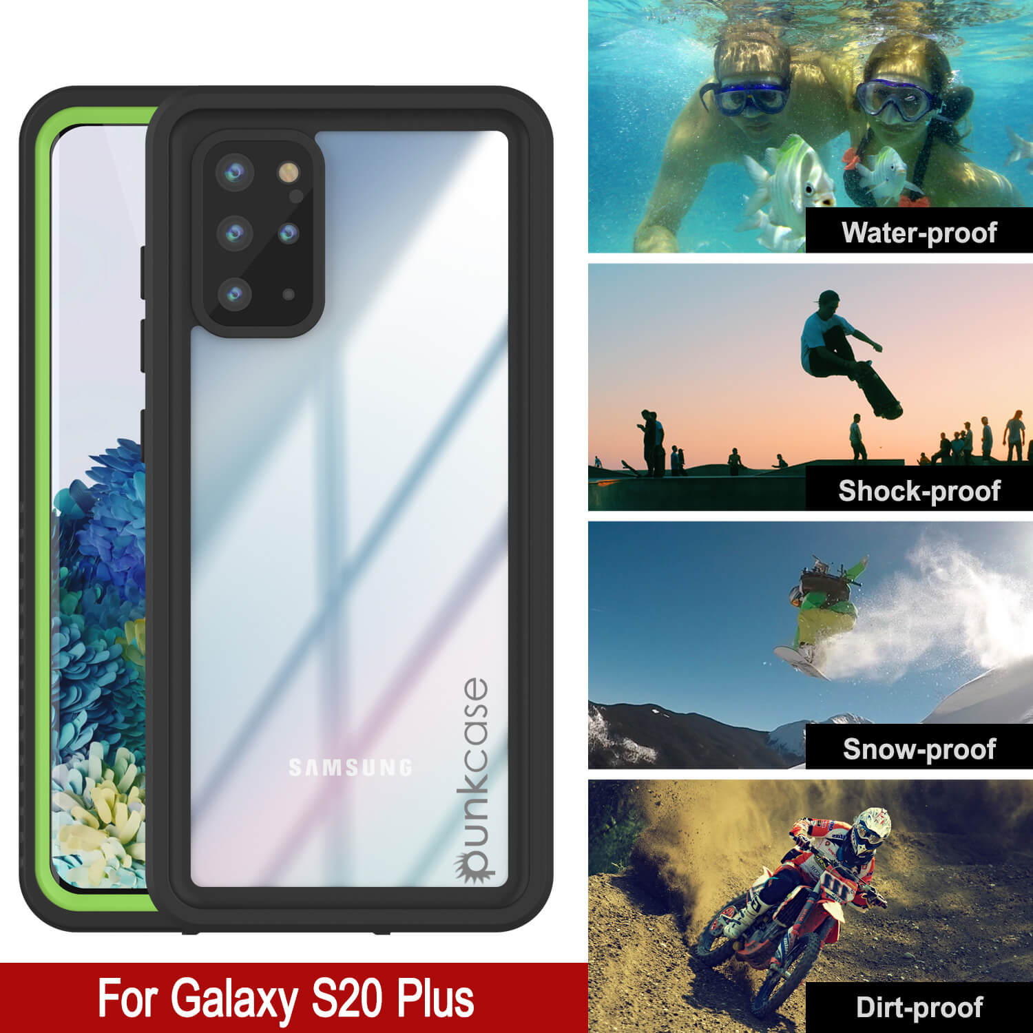 Galaxy S20+ Plus Protetor de Tela à Prova d'Água e Impacto [Série Extrema] Capa Protetora [Verde Claro]