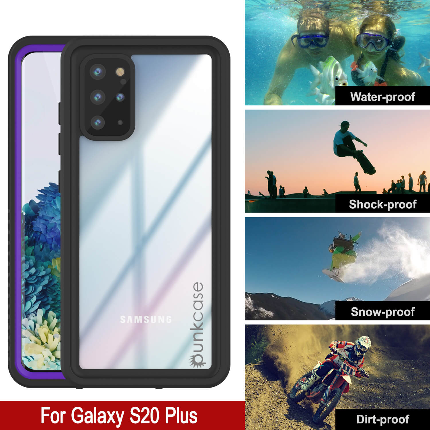 Galaxy S20+ Plus Capa Protetora Slim à Prova de Água/Choque [Série Extrema] Protetor de Tela [Roxo]
