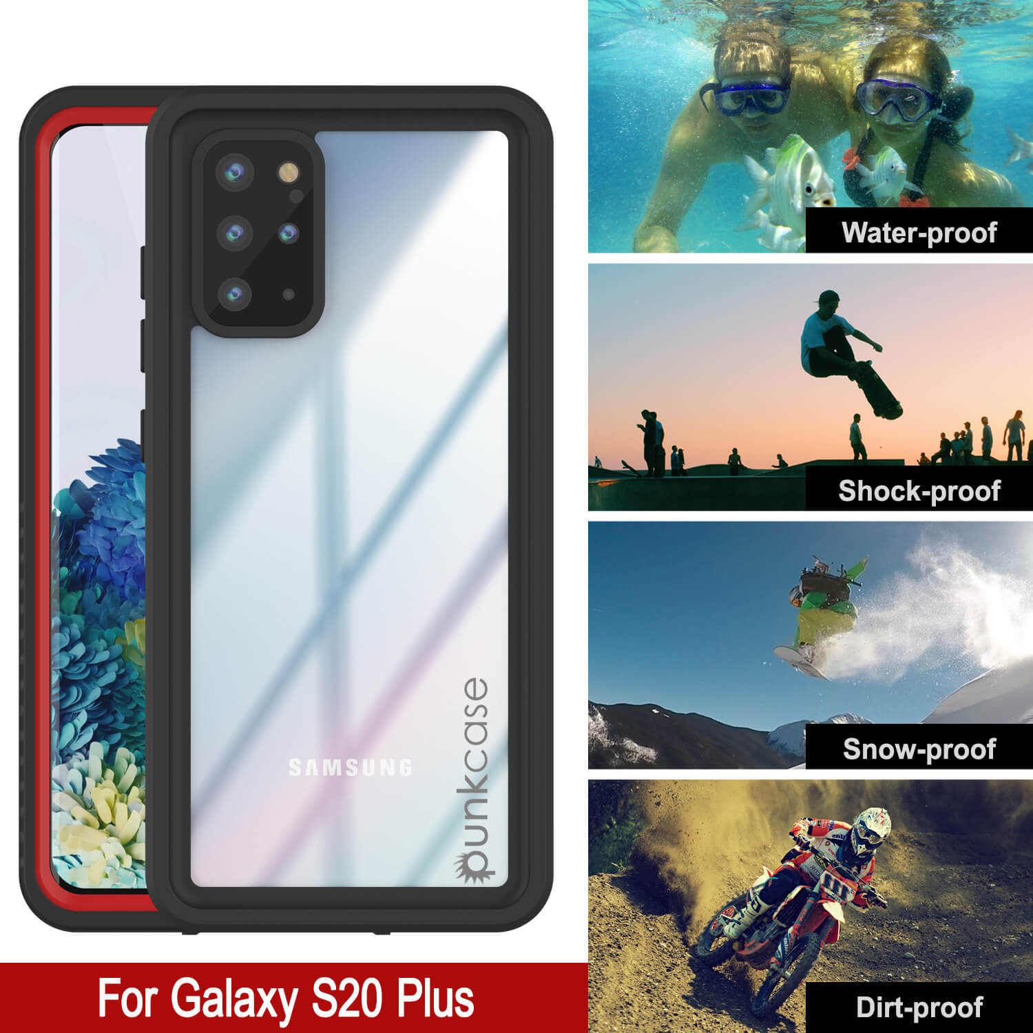 Galaxy S20+ Plus Water/Shock/Snowproof [Extreme Series] Slim Screen Protector Case [Red] (Color in image: Pink)