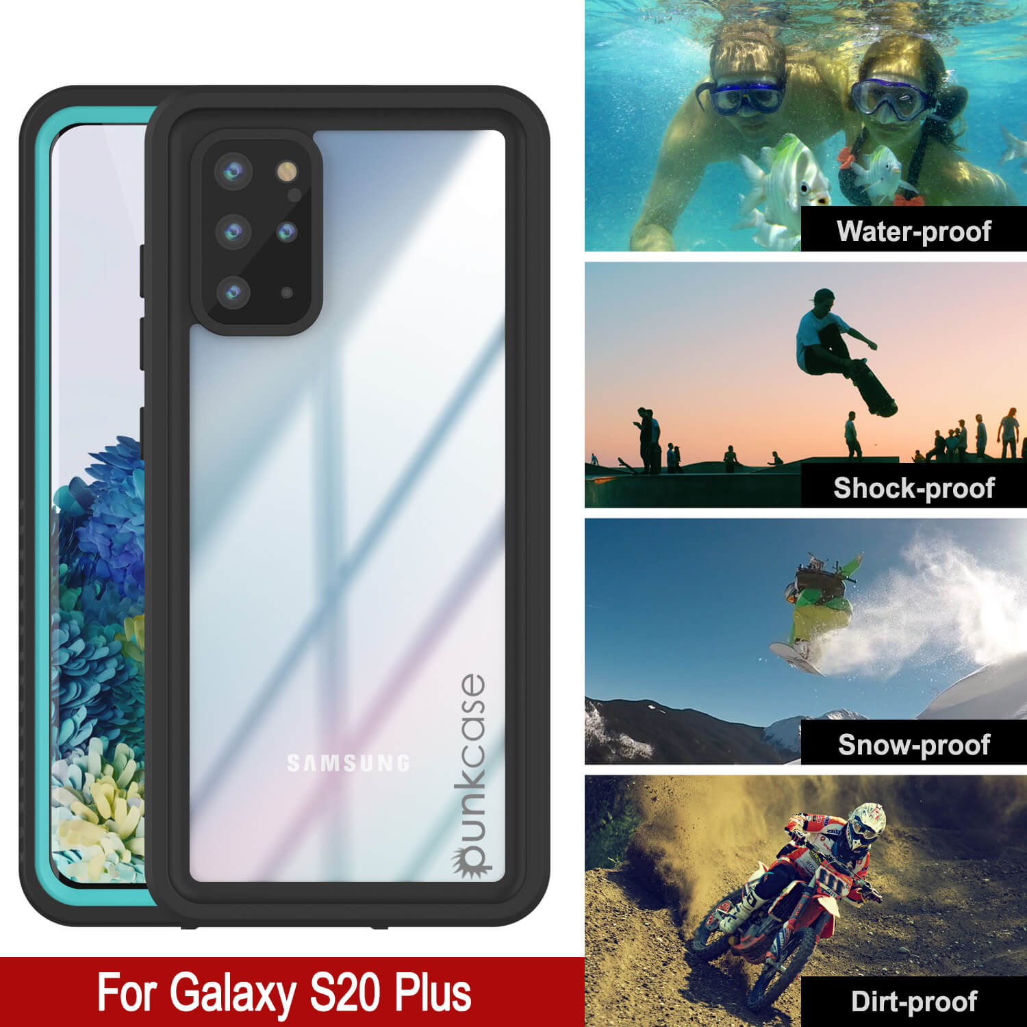 Capa protetora à prova de água, choque e neve para Galaxy S20+ Plus [Série Extrema] Protetor de tela [Azul Teal]