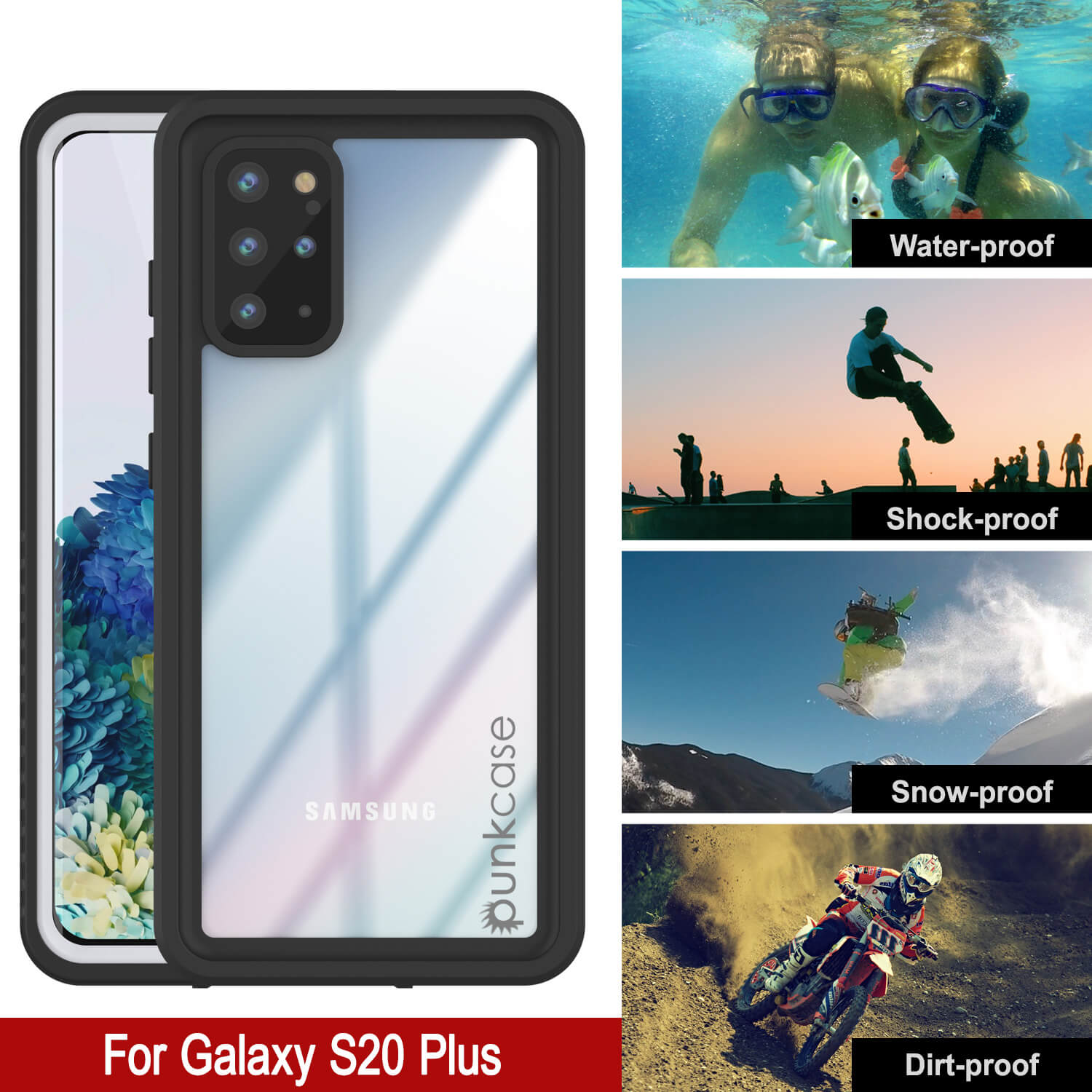 Galaxy S20+ Plus à prova d'água/choque/neve/poeira [Série Extrema] Capa Fina Punkcase [Branco]