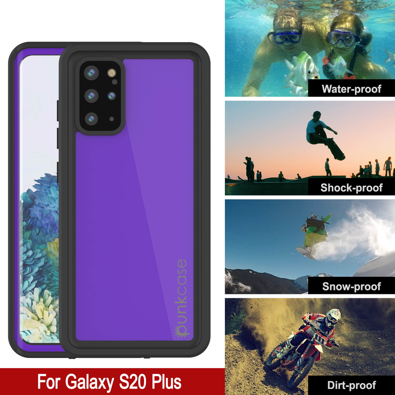 Capa À Prova D'Água Galaxy S20+ Plus PunkCase StudStar Roxa Fina 6.6ft Subaquática IP68 À Prova de Choque/Neve