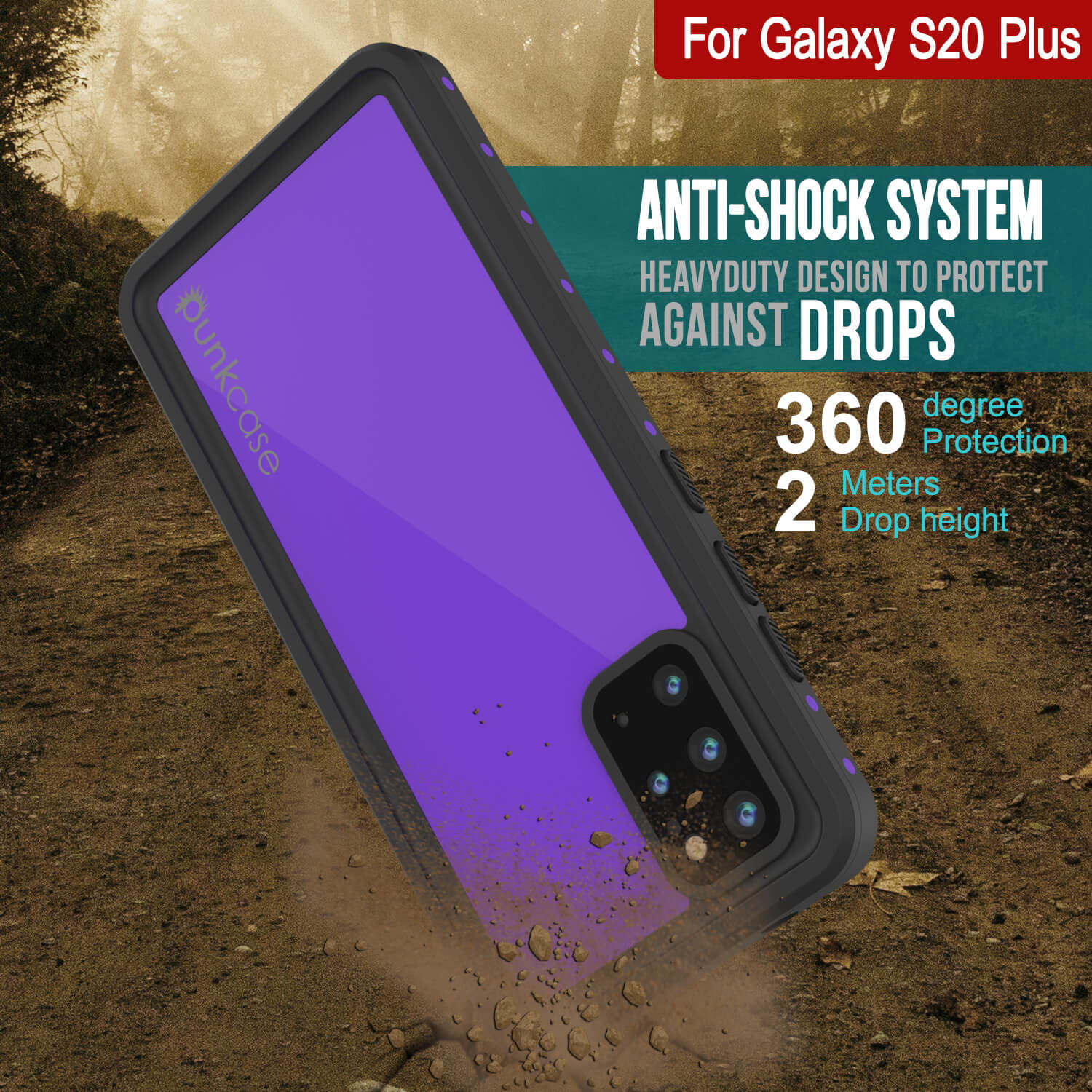 Capa À Prova D'Água Galaxy S20+ Plus PunkCase StudStar Roxa Fina 6.6ft Subaquática IP68 À Prova de Choque/Neve