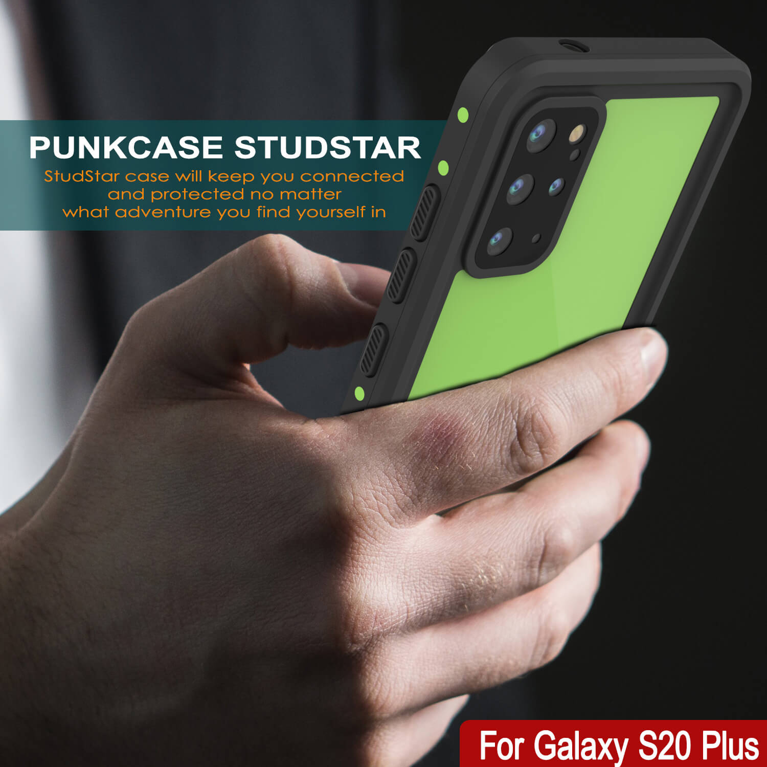 Capa à prova d'água Galaxy S20+ Plus PunkCase StudStar Light Green Fina 6.6ft à prova de choque subaquático IP68
