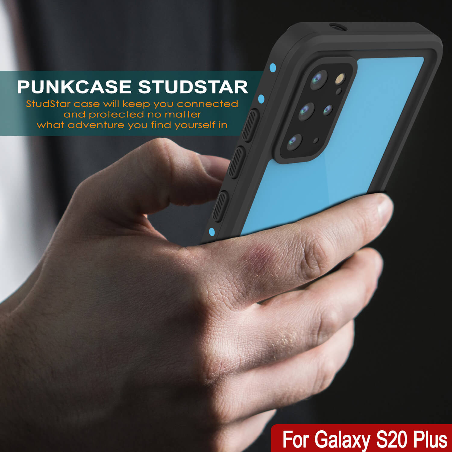 Capa à prova d'água Galaxy S20+ Plus PunkCase StudStar Light Blue Fina 6.6ft Subaquática IP68 à prova de choque