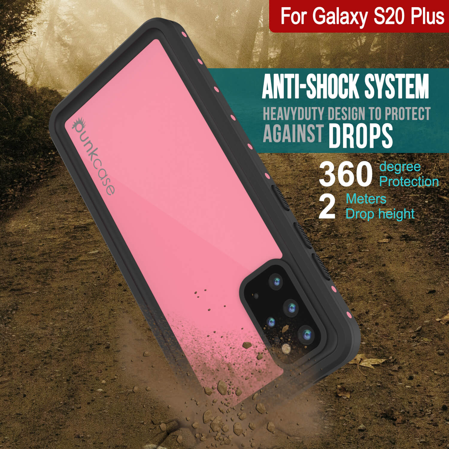 Capa à prova d'água Galaxy S20+ Plus PunkCase StudStar Pink Thin 6.6ft Subaquático IP68 à prova de choque/neve