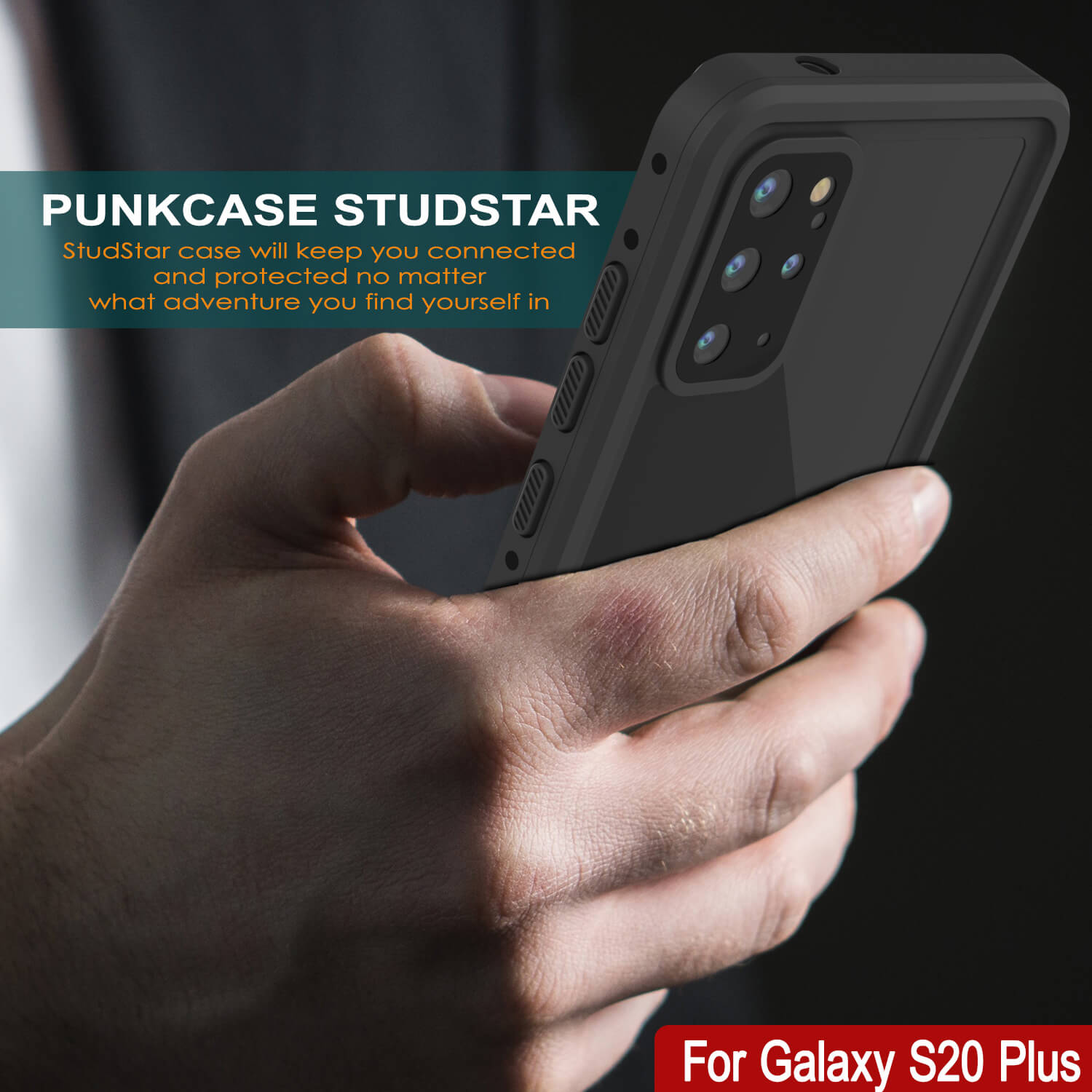 Capa impermeável Galaxy S20 + Plus PunkCase StudStar preta fina 6.6ft à prova d'água IP68 à prova de choque/neve