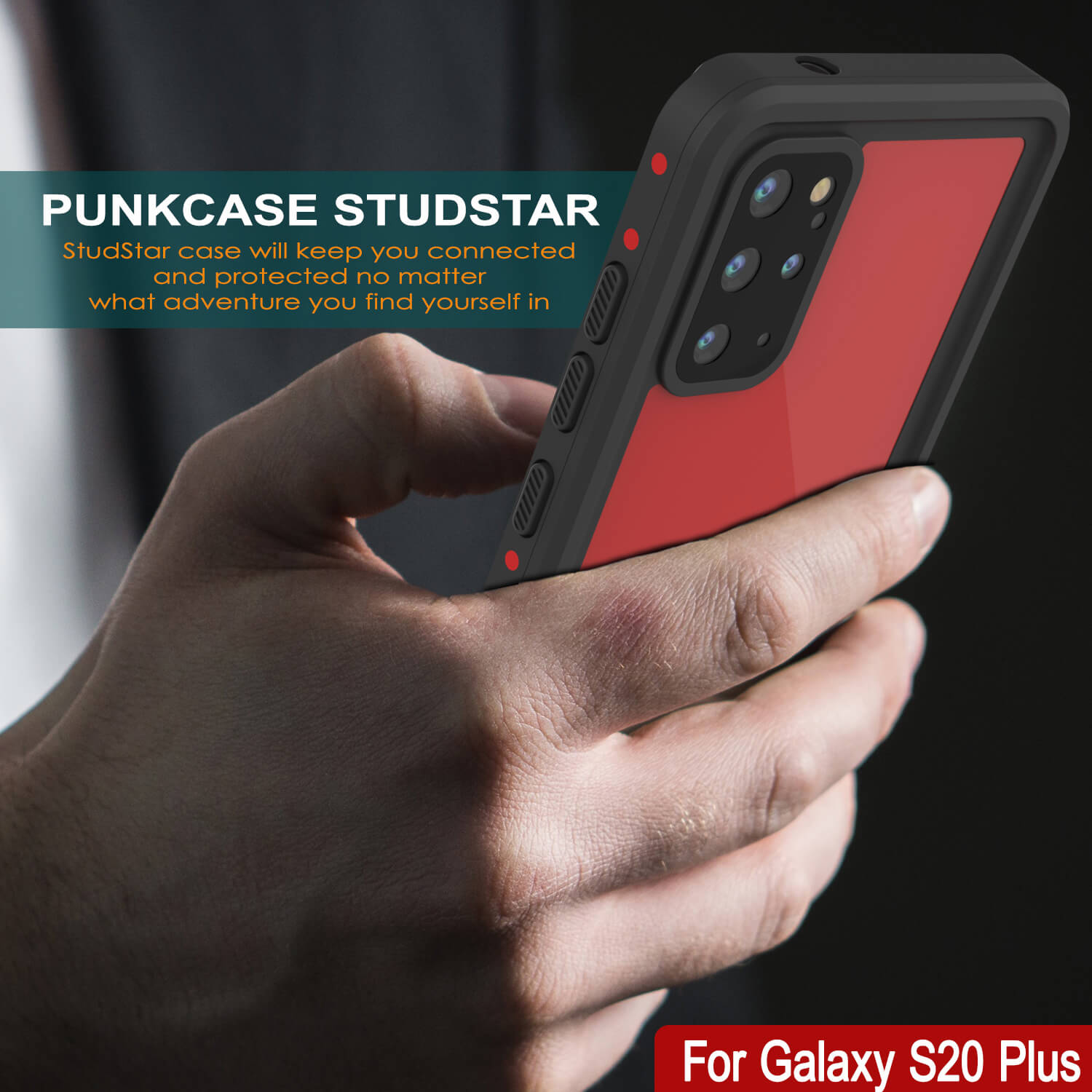 Capa à prova d'água PunkCase StudStar Vermelha fina para Galaxy S20+ Plus 6.6ft à prova de choque/neve subaquática IP68