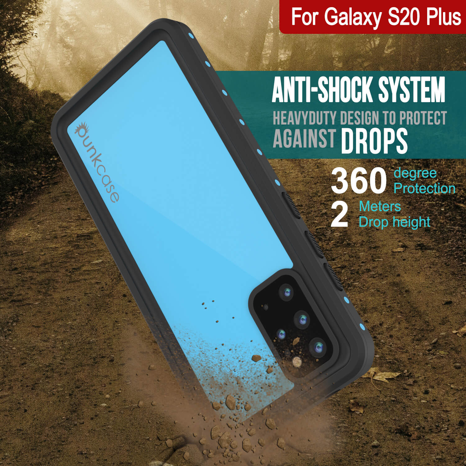 Capa à prova d'água Galaxy S20+ Plus PunkCase StudStar Light Blue Fina 6.6ft Subaquática IP68 à prova de choque