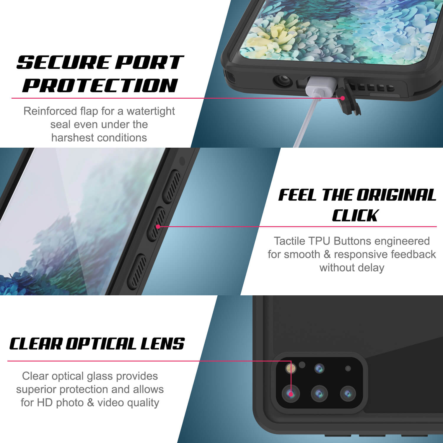 Capa à prova d'água Galaxy S20+ Plus PunkCase StudStar Clear Thin 6.6ft IP68 à prova de choque/neve subaquática