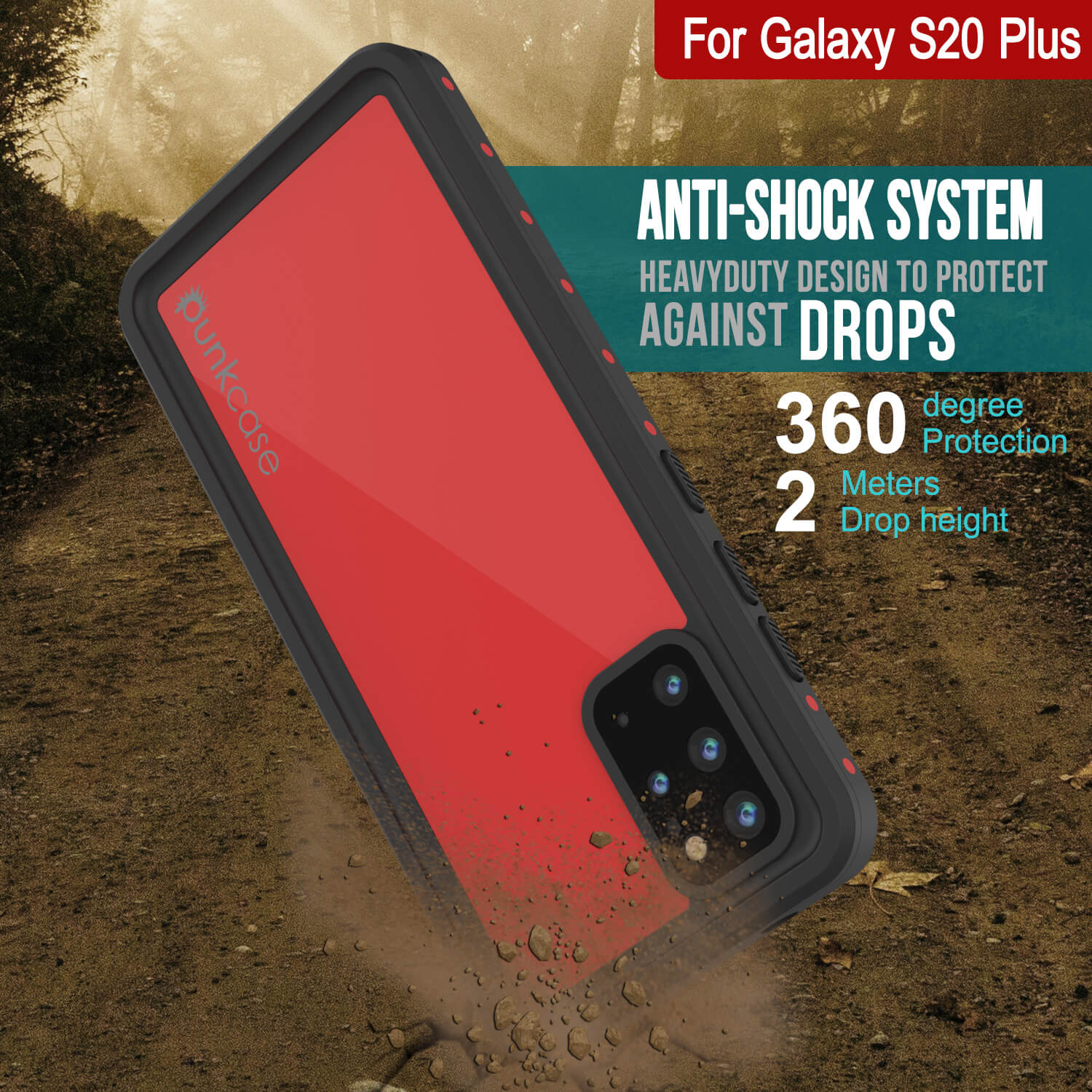 Capa à prova d'água PunkCase StudStar Vermelha fina para Galaxy S20+ Plus 6.6ft à prova de choque/neve subaquática IP68
