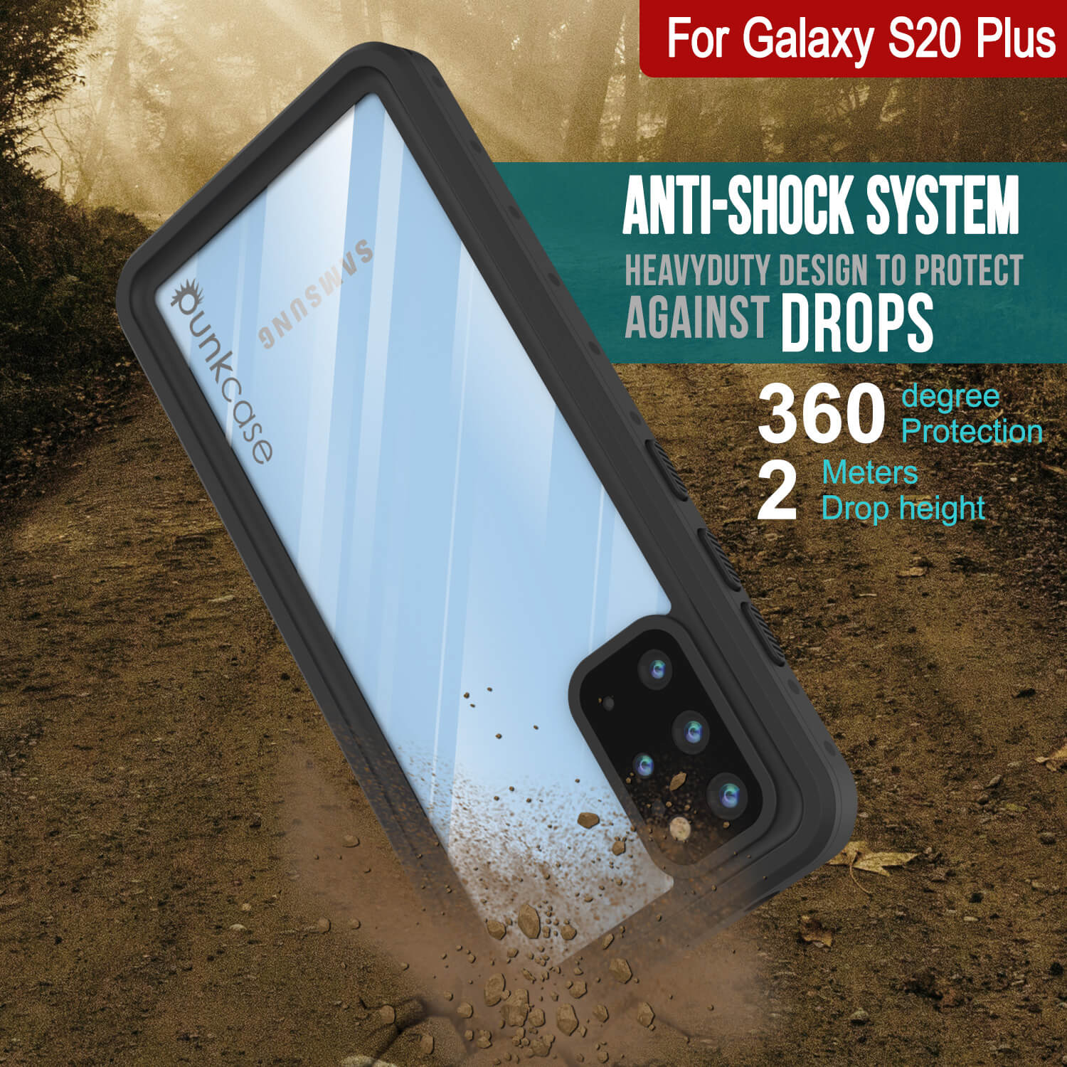 Capa à prova d'água Galaxy S20+ Plus PunkCase StudStar Clear Thin 6.6ft IP68 à prova de choque/neve subaquática